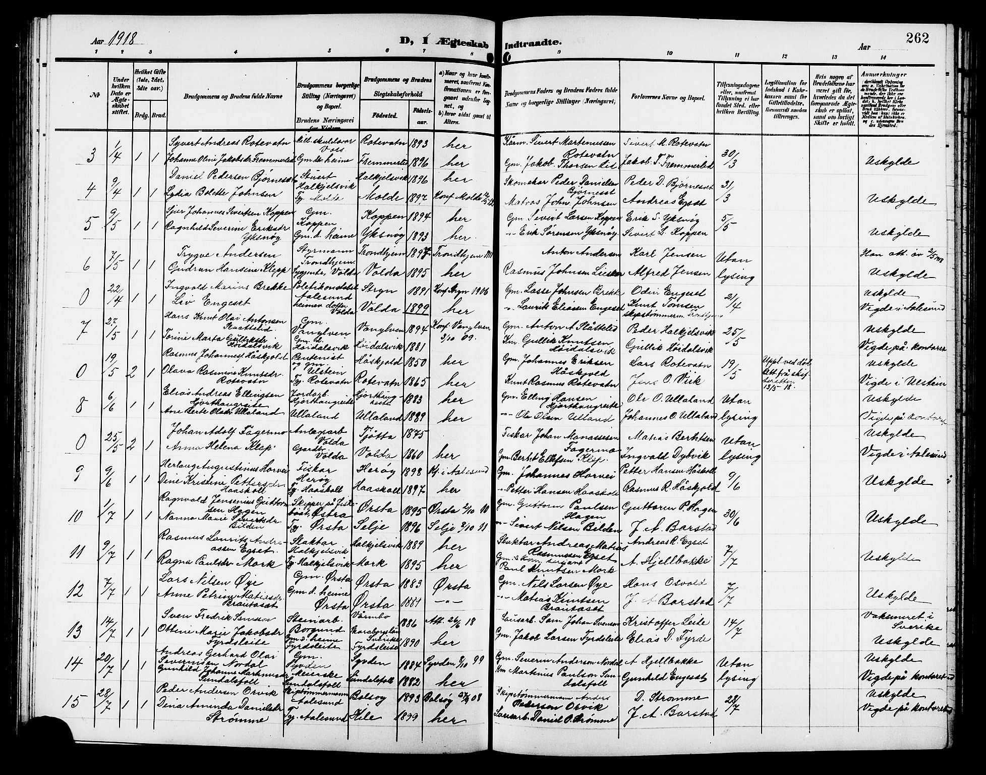 Ministerialprotokoller, klokkerbøker og fødselsregistre - Møre og Romsdal, AV/SAT-A-1454/511/L0159: Klokkerbok nr. 511C05, 1902-1920, s. 262