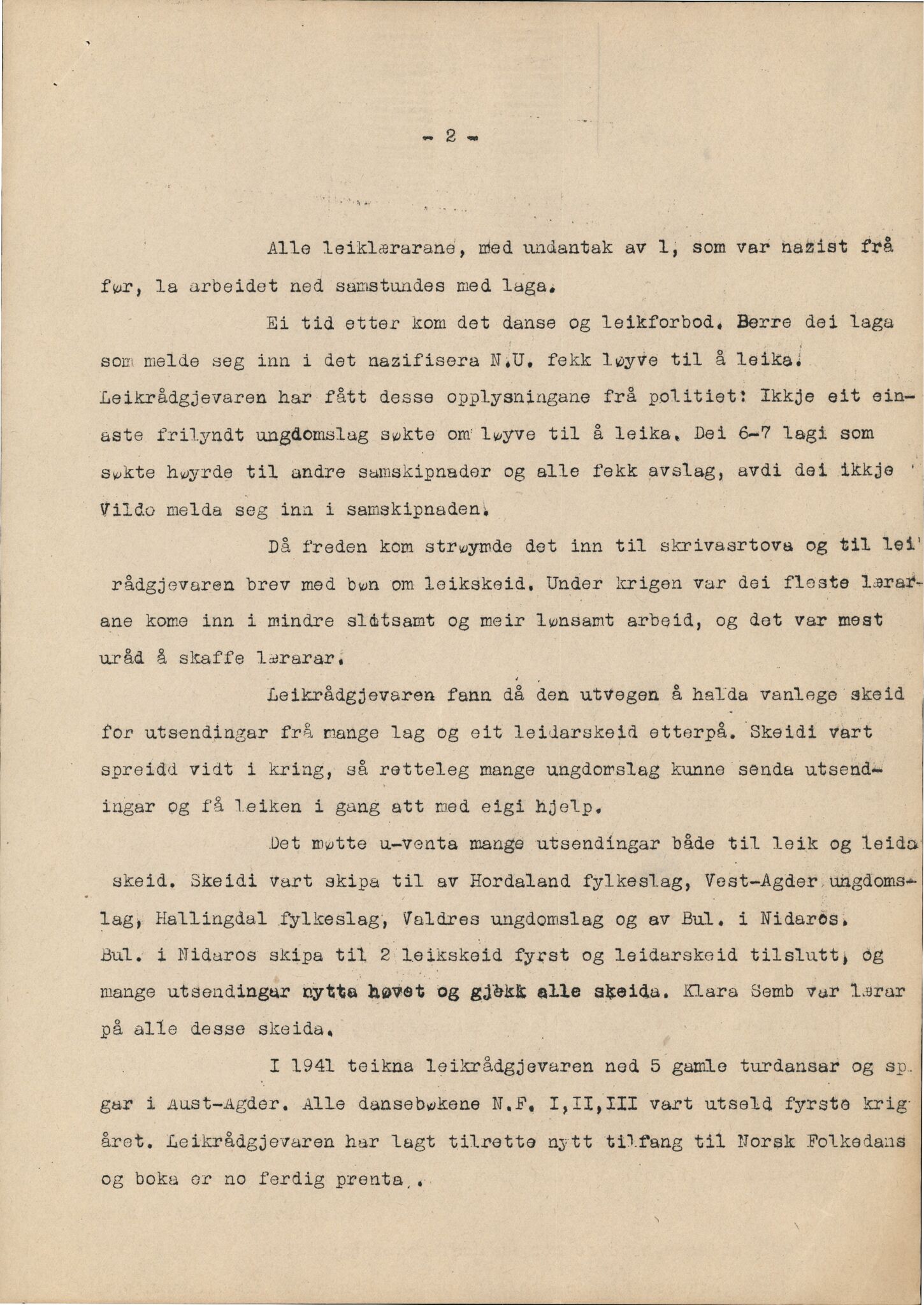 Samling etter Klara Semb, NSFF/KS/C/321: Årsmelding frå leikrådgjevaren i Noregs Ungdomslag, 1939-1943