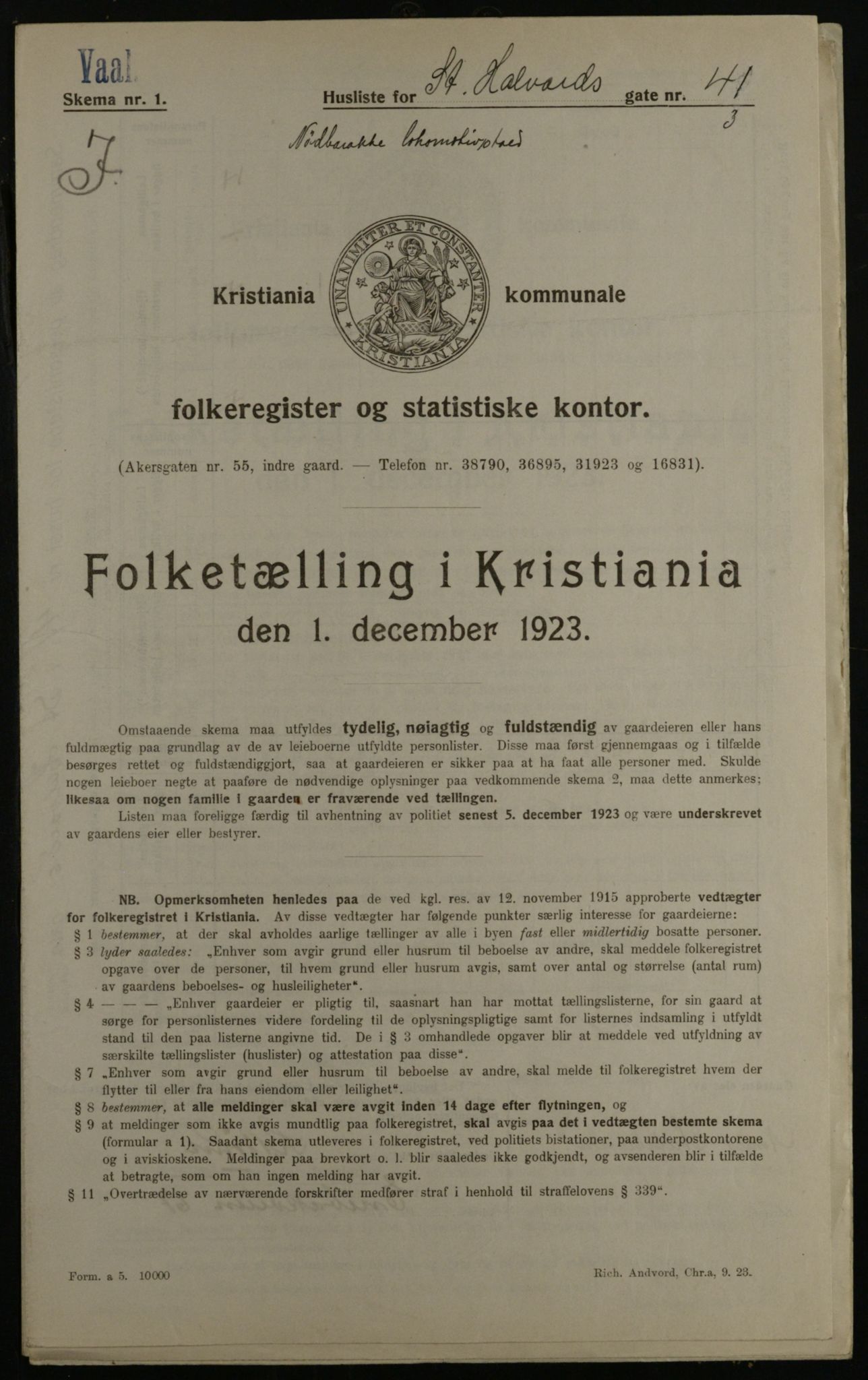 OBA, Kommunal folketelling 1.12.1923 for Kristiania, 1923, s. 96999