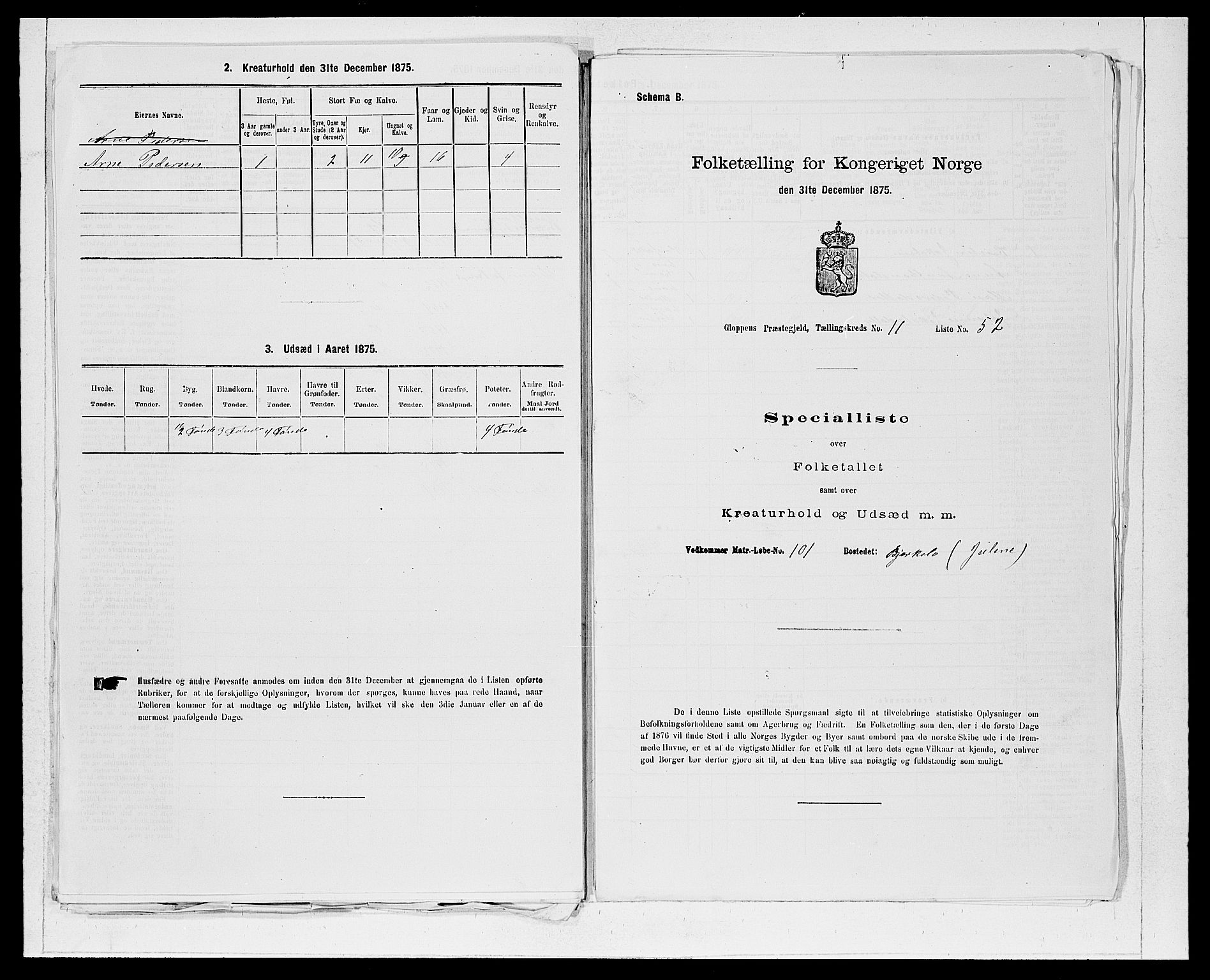 SAB, Folketelling 1875 for 1445P Gloppen prestegjeld, 1875, s. 1289