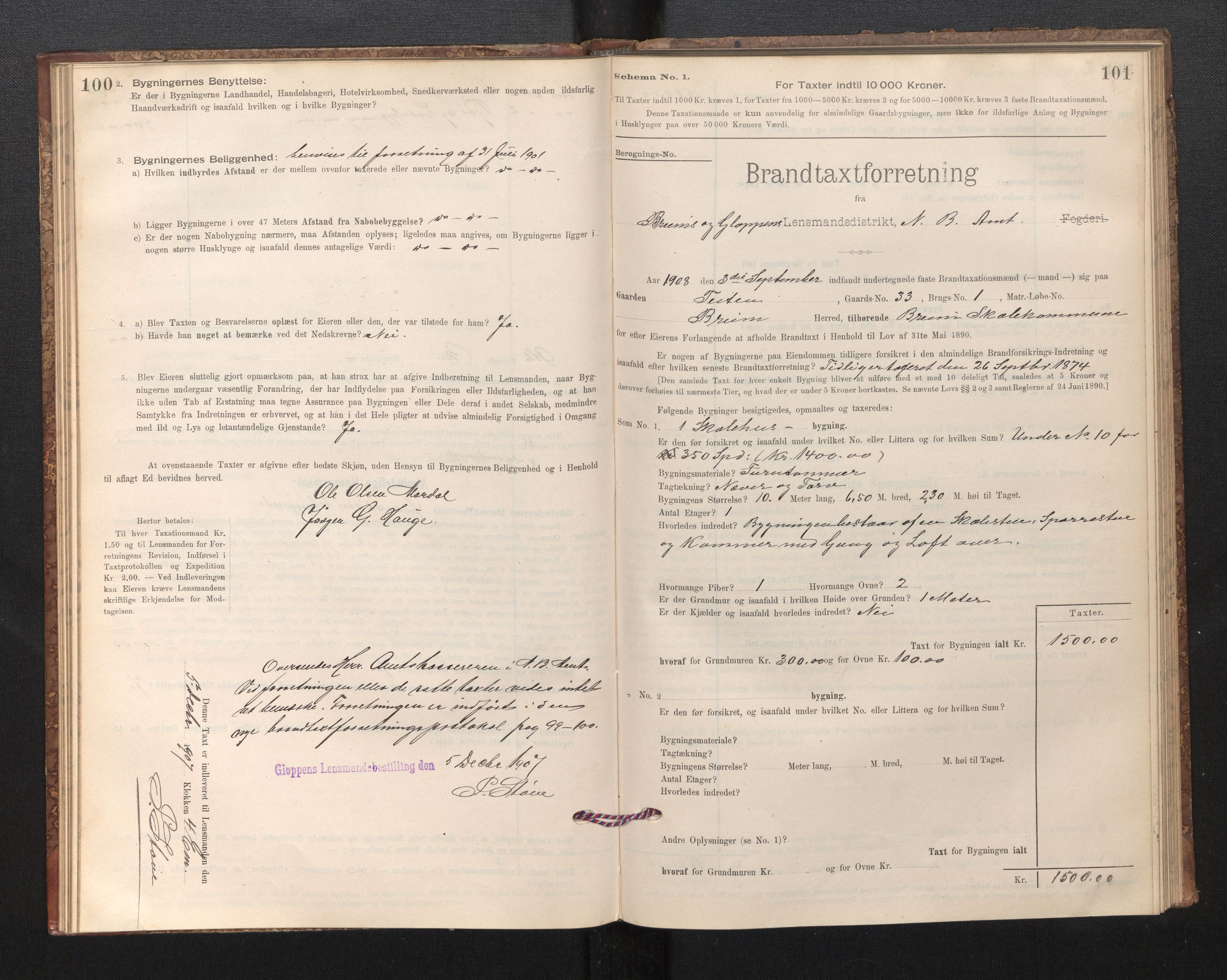 Lensmannen i Gloppen og Breim, SAB/A-27801/0012/L0003: Branntakstprotokoll, skjematakst, 1894-1931, s. 100-101