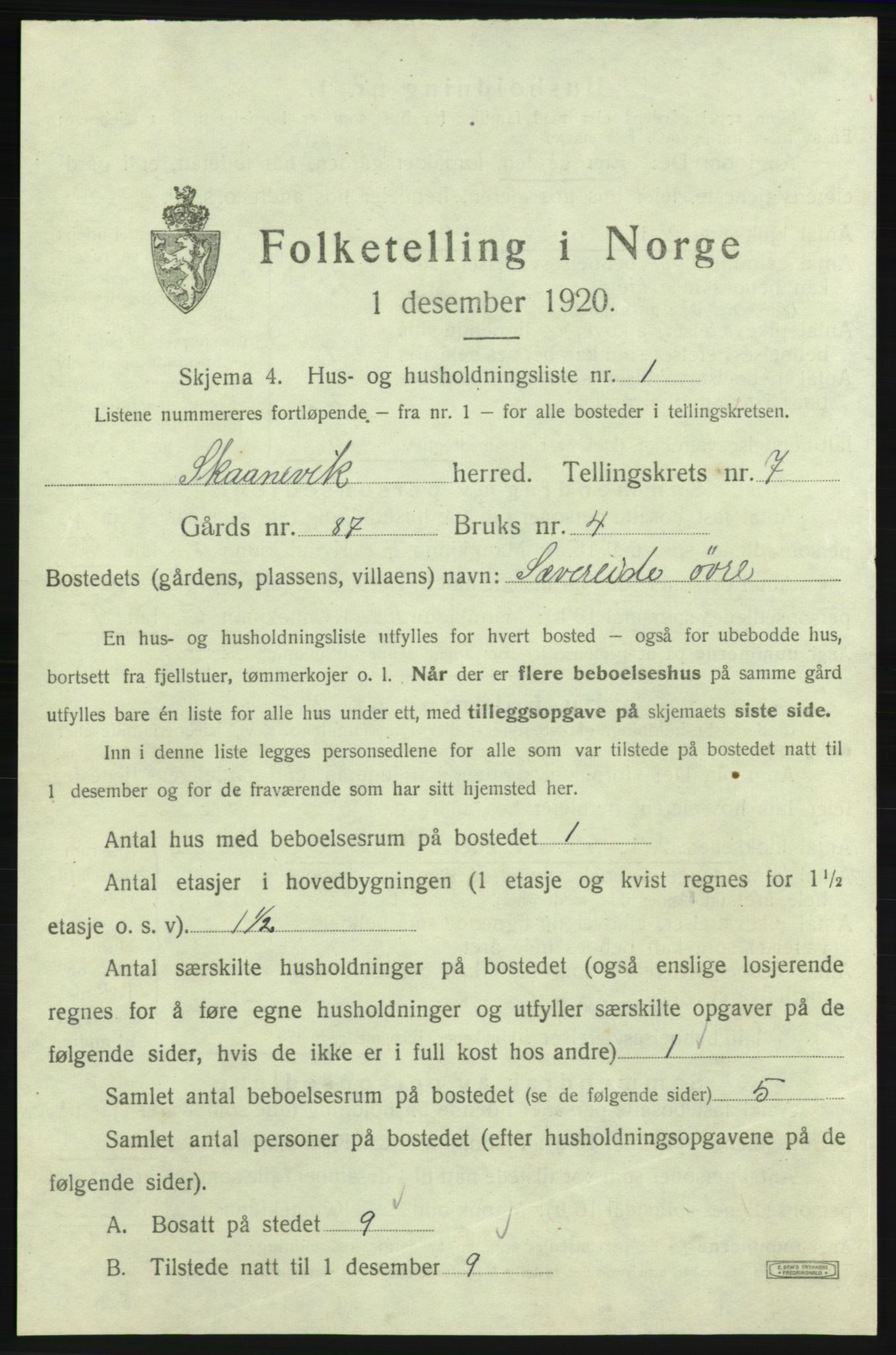 SAB, Folketelling 1920 for 1212 Skånevik herred, 1920, s. 907