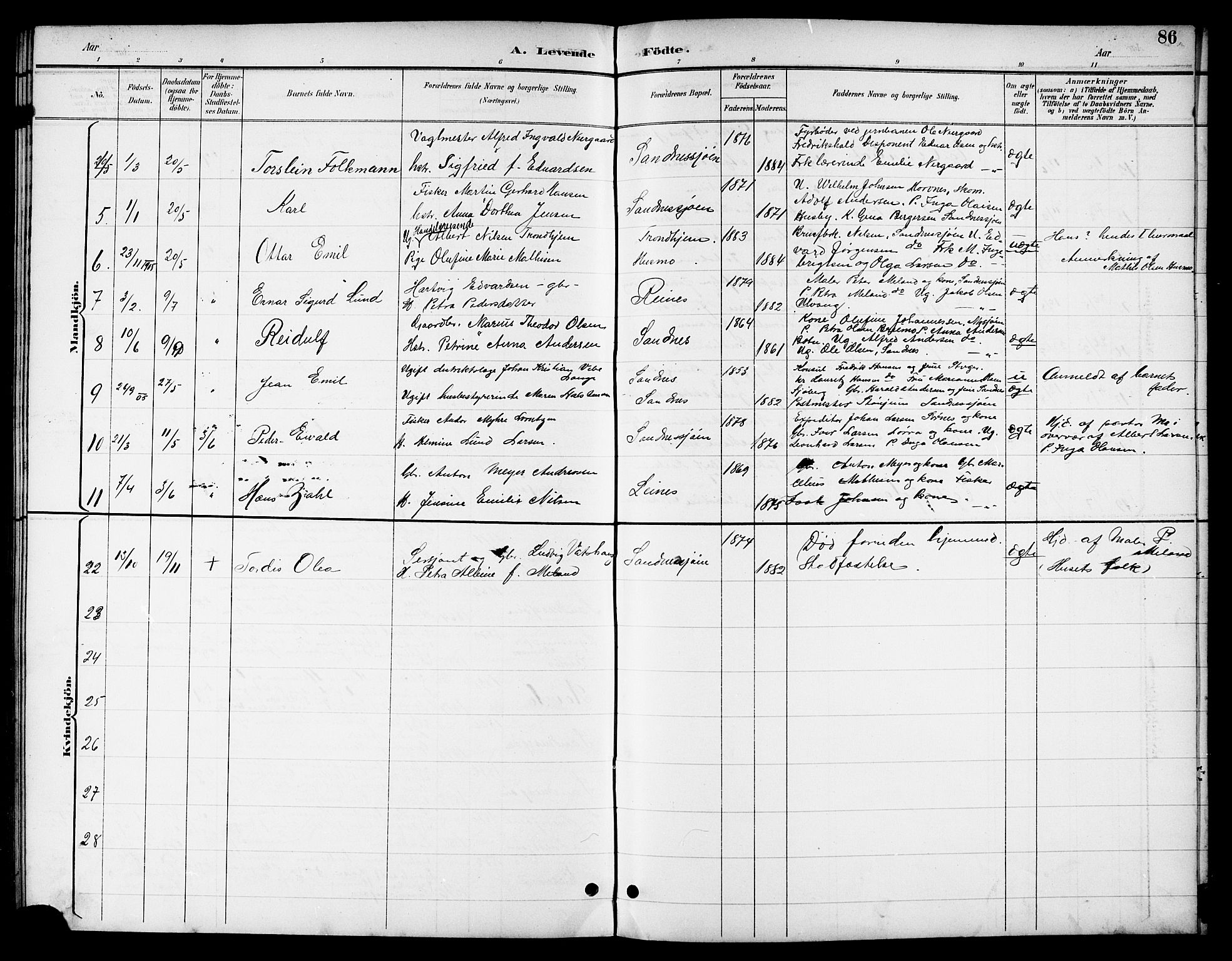 Ministerialprotokoller, klokkerbøker og fødselsregistre - Nordland, AV/SAT-A-1459/831/L0478: Klokkerbok nr. 831C05, 1892-1909, s. 86