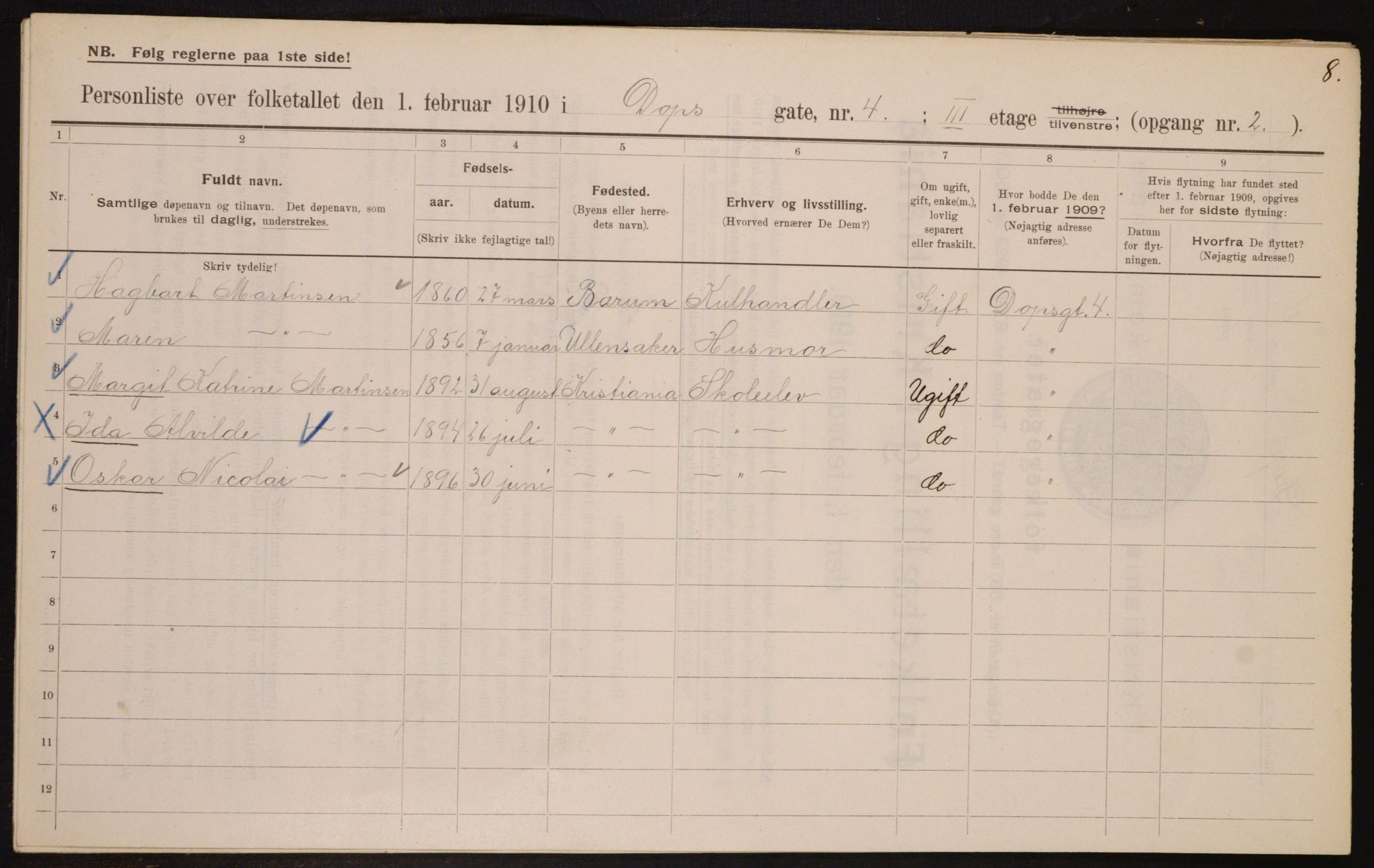 OBA, Kommunal folketelling 1.2.1910 for Kristiania, 1910, s. 15193