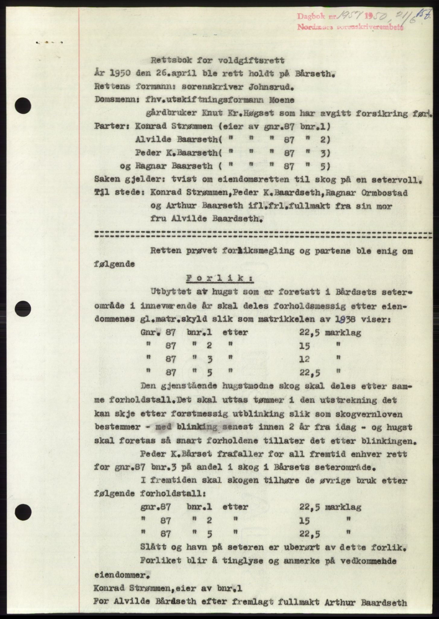 Nordmøre sorenskriveri, AV/SAT-A-4132/1/2/2Ca: Pantebok nr. B105, 1950-1950, Dagboknr: 1957/1950