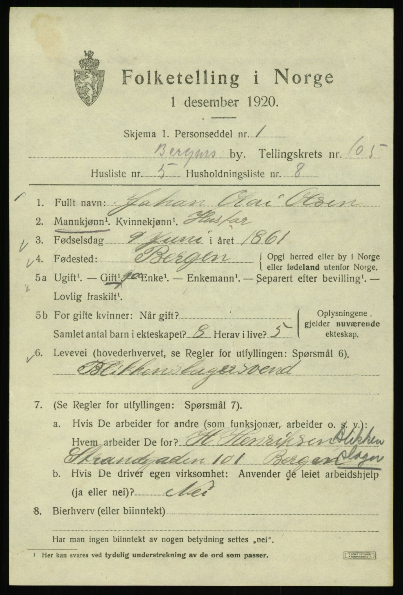 SAB, Folketelling 1920 for 1301 Bergen kjøpstad, 1920, s. 182310