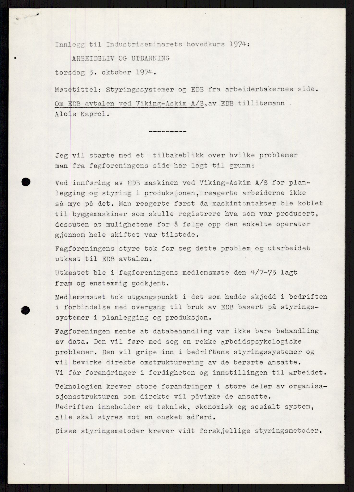 Nygaard, Kristen, AV/RA-PA-1398/F/Fi/L0002: Fagbevegelse, demokrati, Jern- og Metallprosjektet, 1970-2002, s. 429