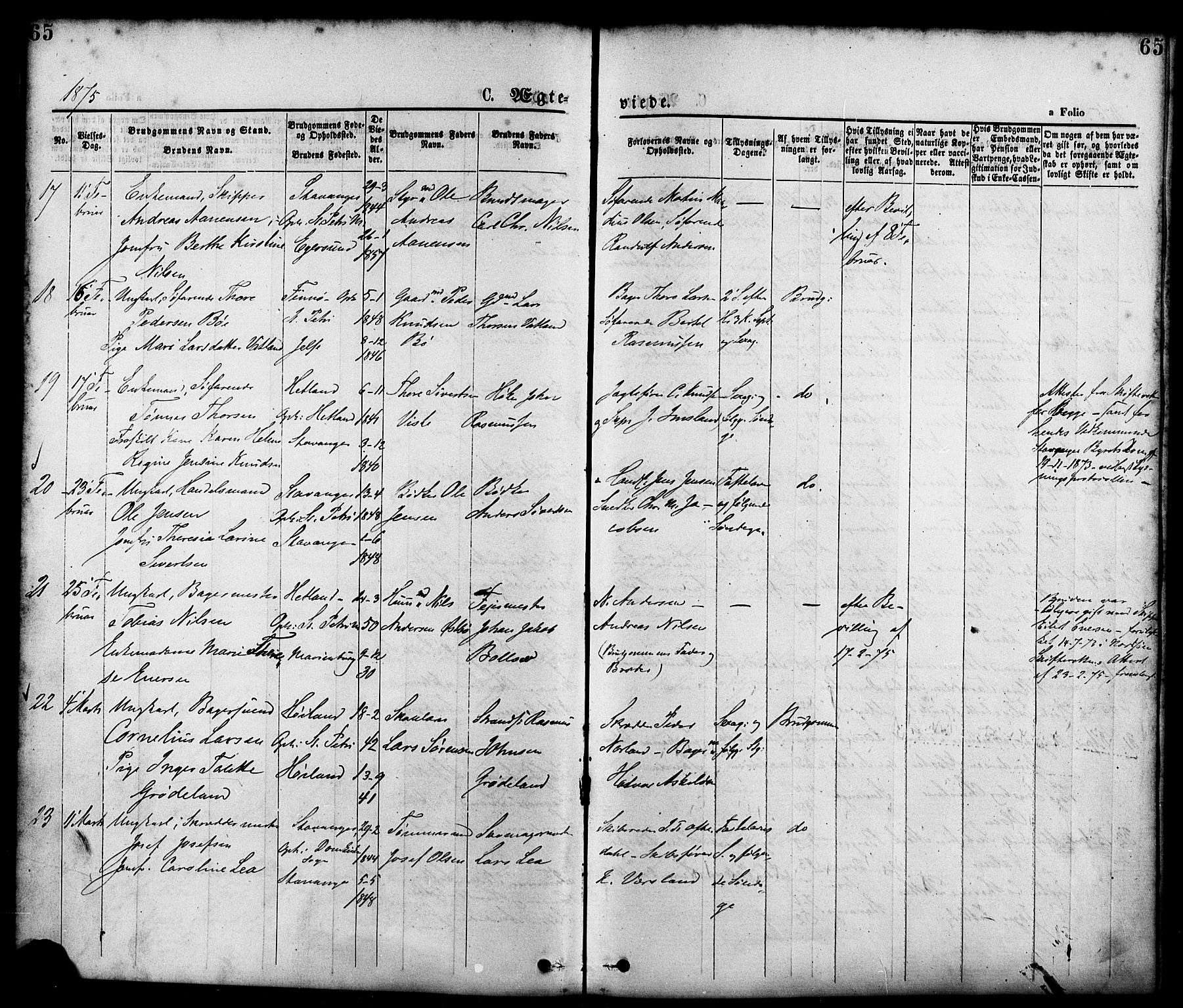 St. Petri sokneprestkontor, AV/SAST-A-101813/001/30/30BA/L0010: Ministerialbok nr. A 10, 1869-1878, s. 65