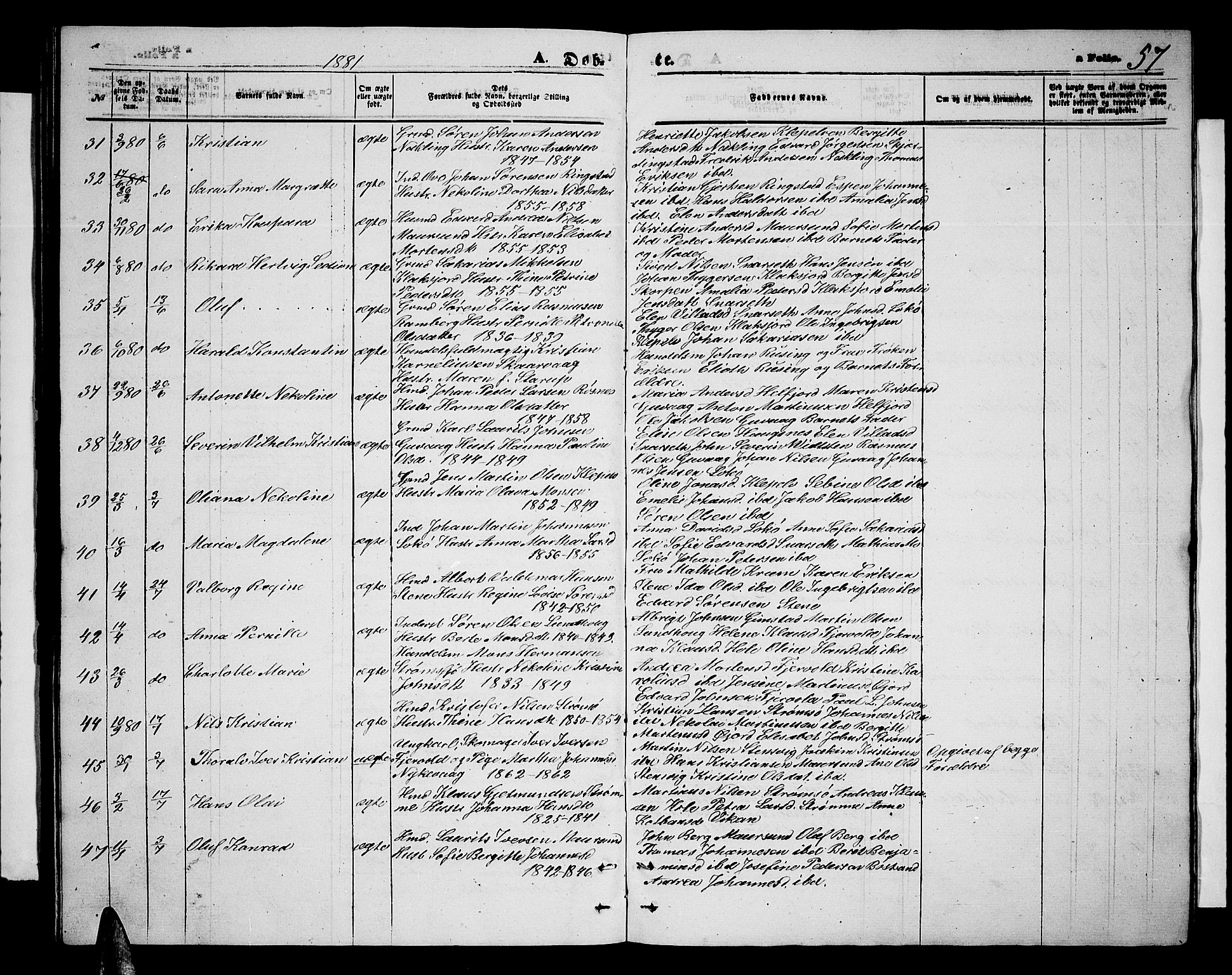 Ministerialprotokoller, klokkerbøker og fødselsregistre - Nordland, AV/SAT-A-1459/891/L1314: Klokkerbok nr. 891C03, 1870-1885, s. 57