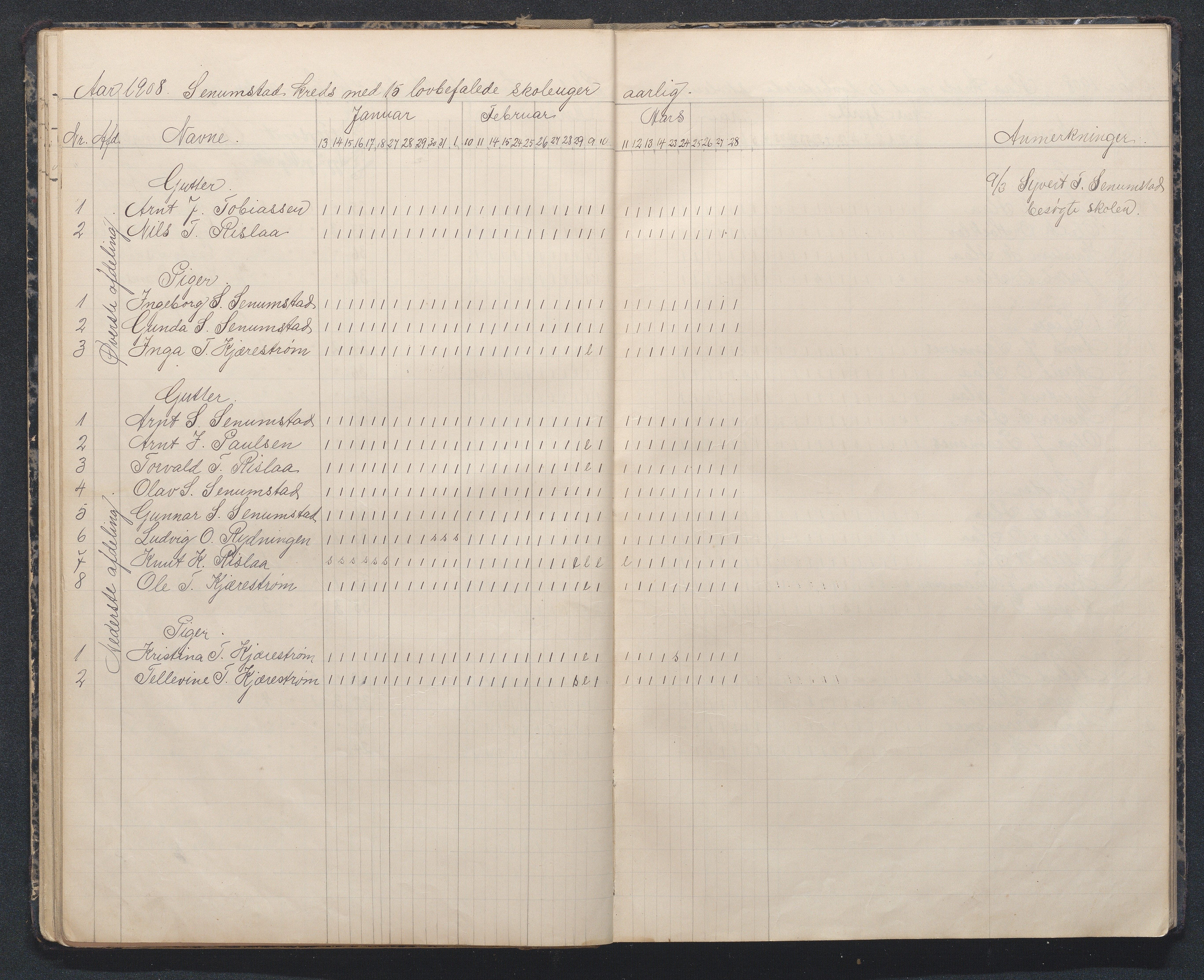 Birkenes kommune, Flå, Senumstad og Rislå skolekretser frem til 1991, AAKS/KA0928-550b_91/F02/L0002: Dagbok for Flå og Senumstad, 1903-1945