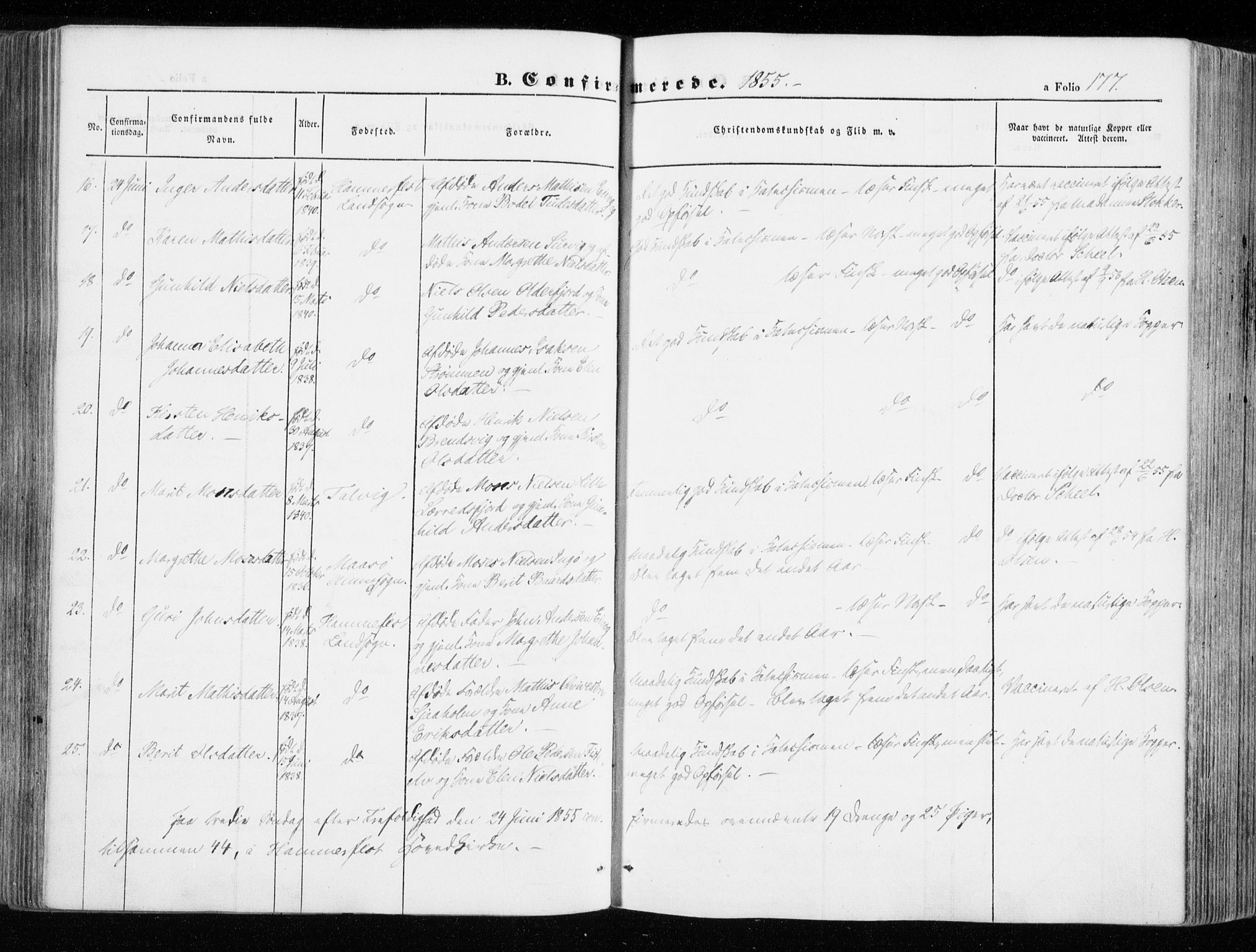 Hammerfest sokneprestkontor, SATØ/S-1347/H/Ha/L0004.kirke: Ministerialbok nr. 4, 1843-1856, s. 177