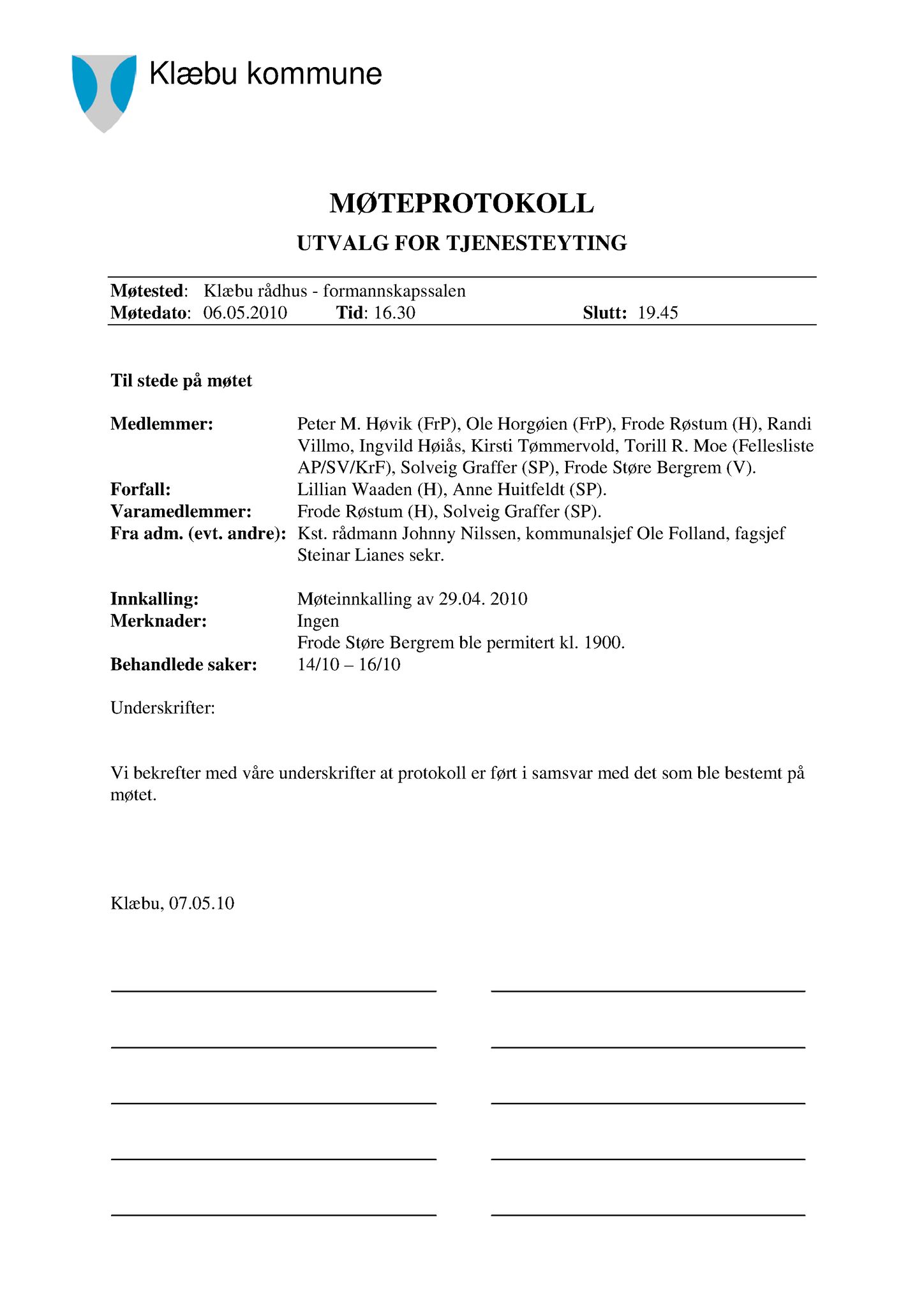 Klæbu Kommune, TRKO/KK/14-UTY/L003: Utvalg for tjenesteyting - Møtedokumenter, 2010, s. 50