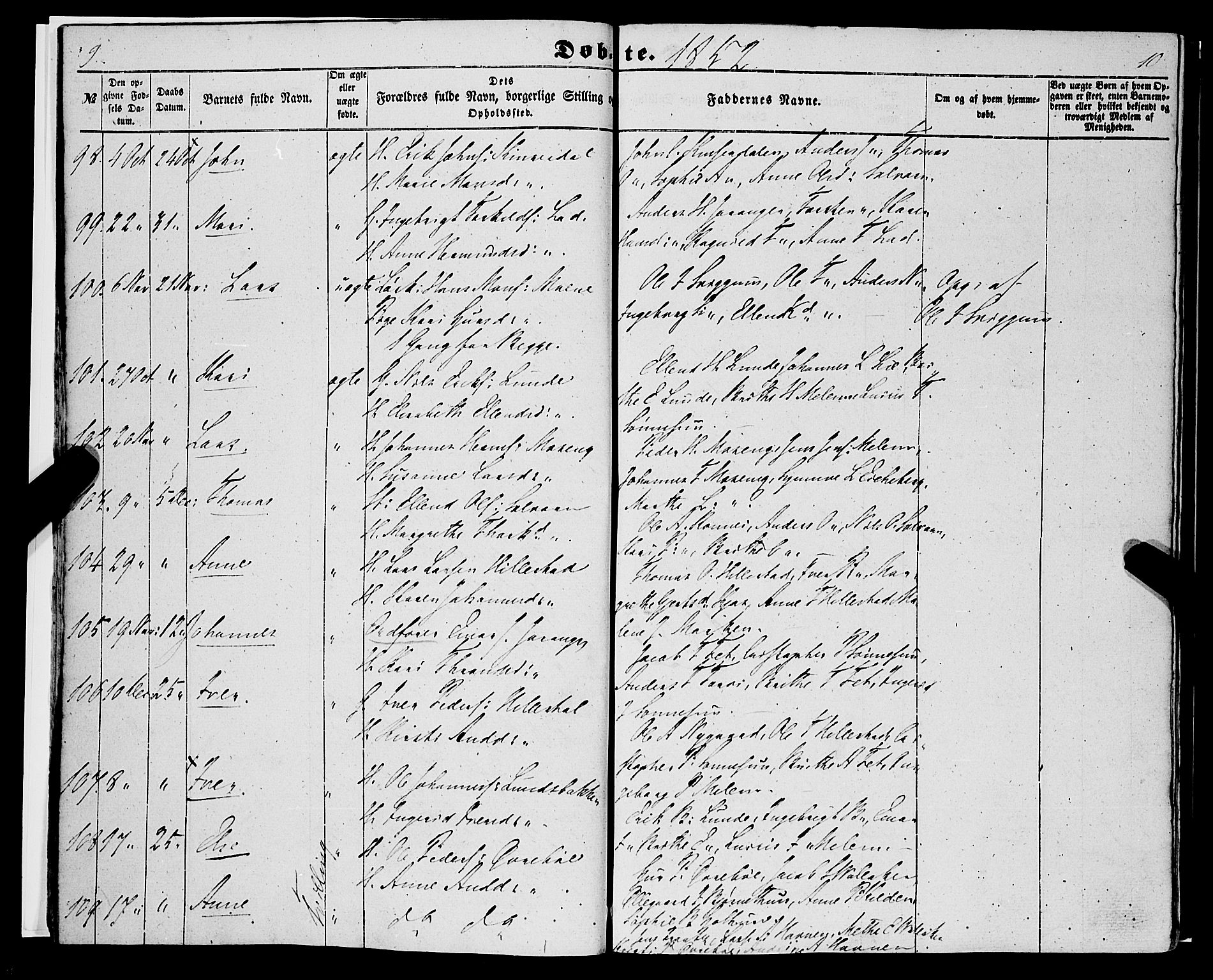 Hafslo sokneprestembete, AV/SAB-A-80301/H/Haa/Haaa/L0009: Ministerialbok nr. A 9, 1852-1873, s. 9-10