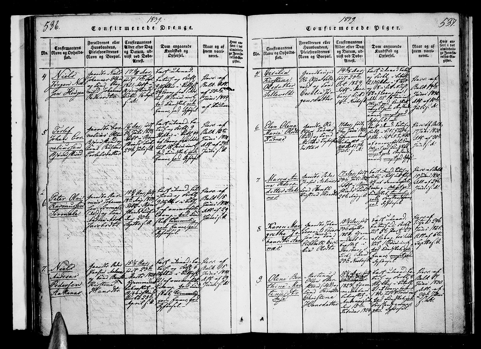 Ministerialprotokoller, klokkerbøker og fødselsregistre - Nordland, AV/SAT-A-1459/897/L1395: Ministerialbok nr. 897A03, 1820-1841, s. 536-537