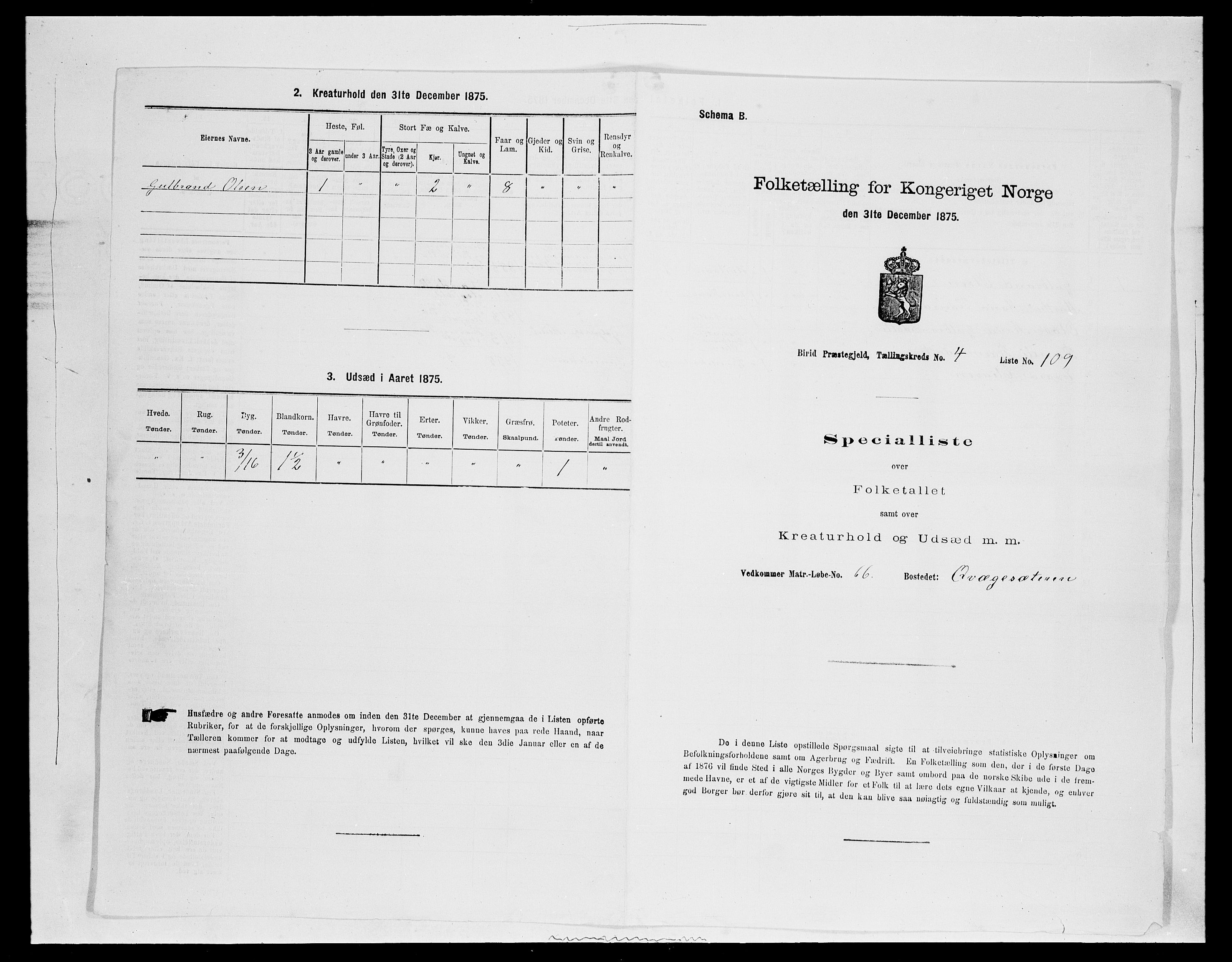 SAH, Folketelling 1875 for 0525P Biri prestegjeld, 1875, s. 940