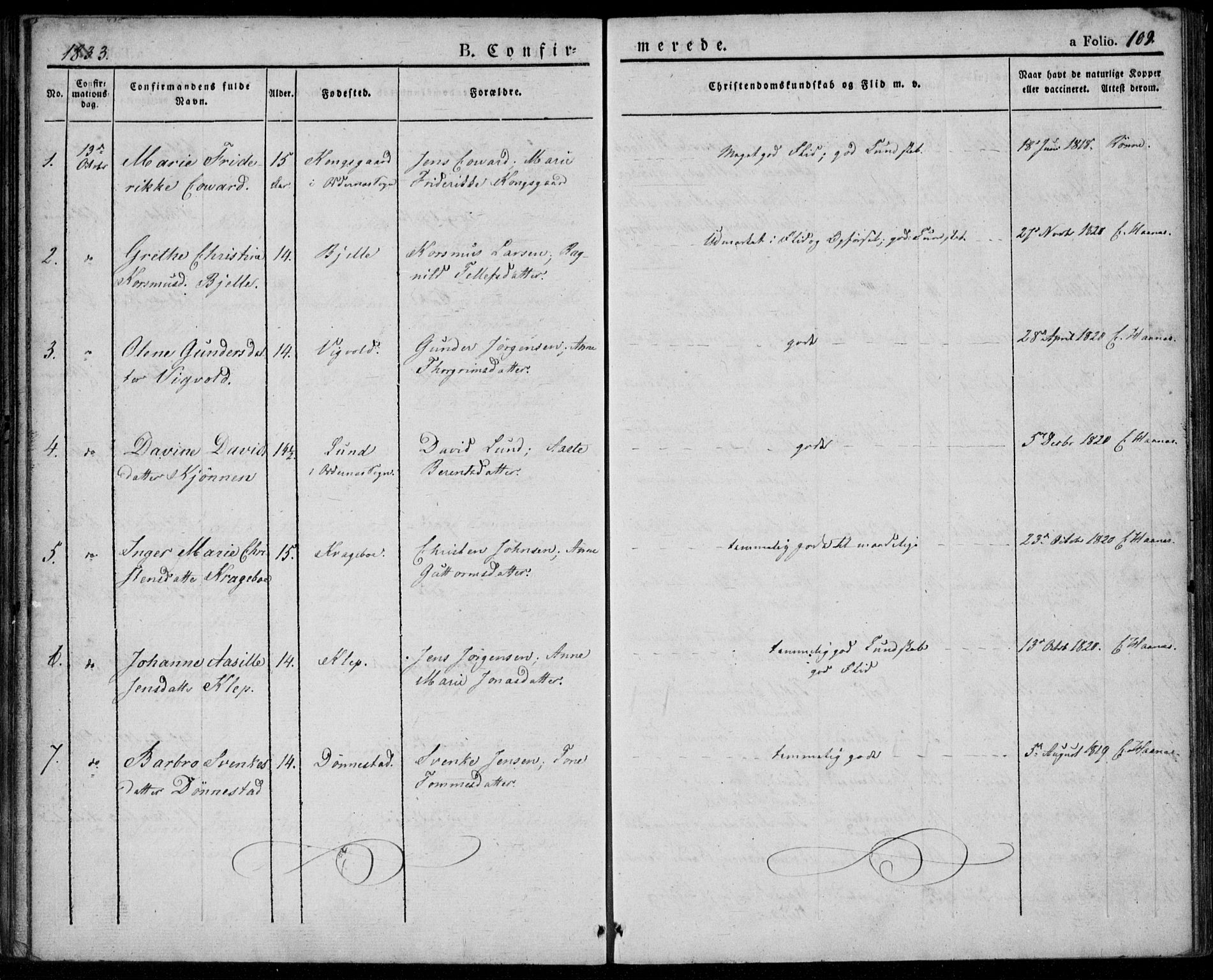 Tveit sokneprestkontor, AV/SAK-1111-0043/F/Fa/L0003: Ministerialbok nr. A 3, 1829-1852, s. 109