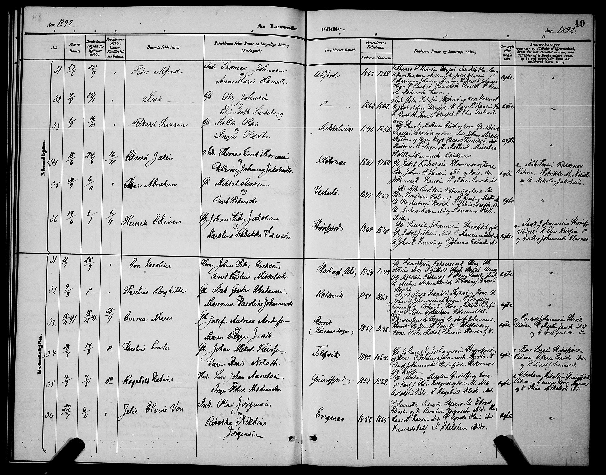 Skjervøy sokneprestkontor, AV/SATØ-S-1300/H/Ha/Hab/L0007klokker: Klokkerbok nr. 7, 1889-1899, s. 49