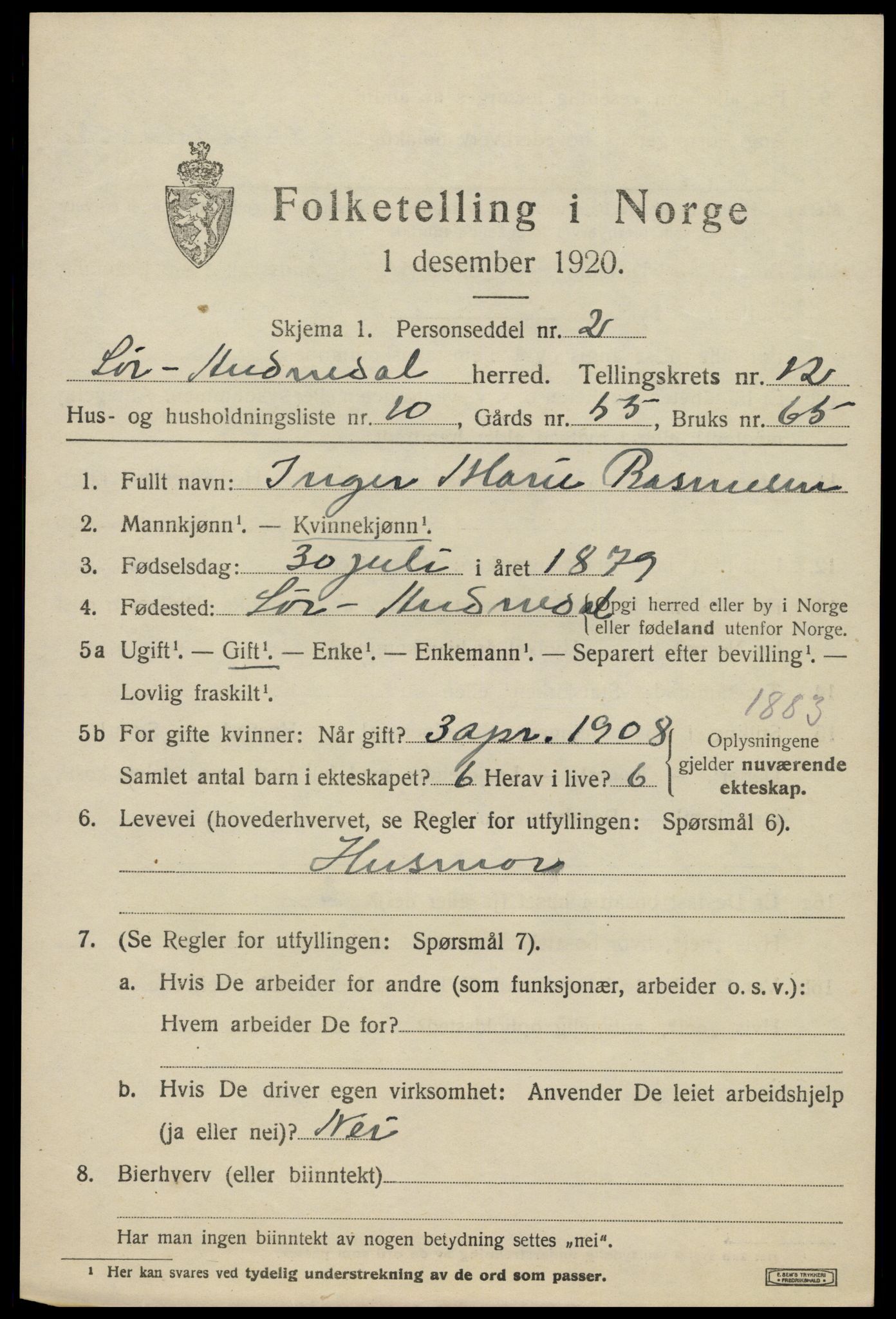 SAK, Folketelling 1920 for 1029 Sør-Audnedal herred, 1920, s. 4585