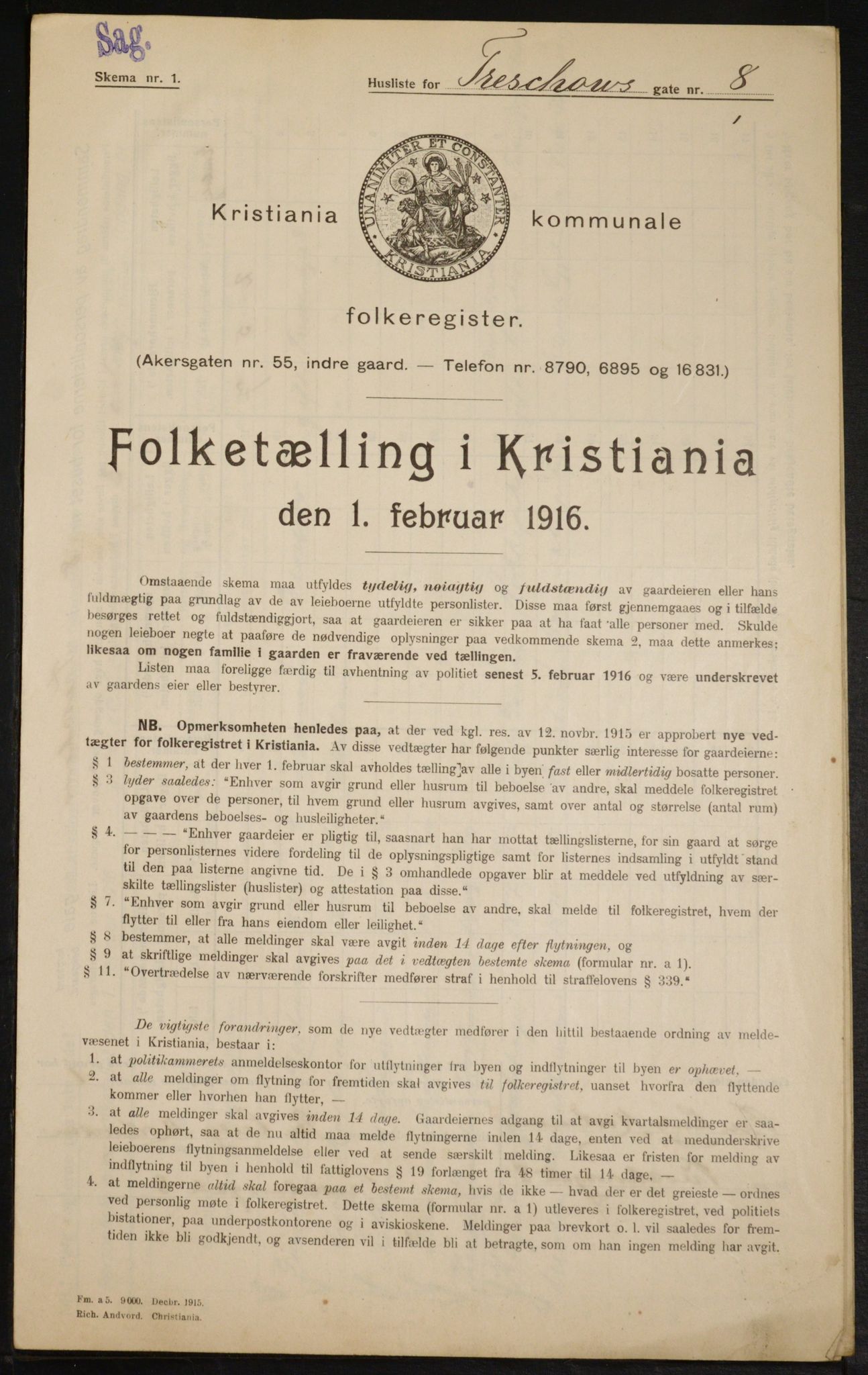 OBA, Kommunal folketelling 1.2.1916 for Kristiania, 1916, s. 118765