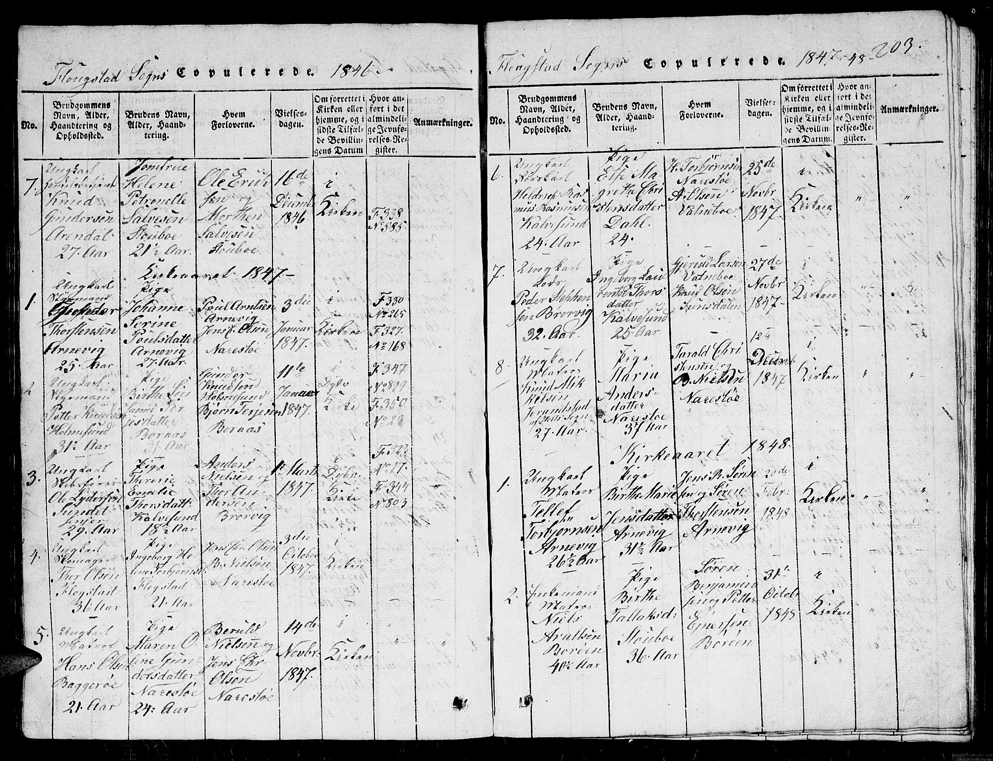 Dypvåg sokneprestkontor, SAK/1111-0007/F/Fb/Fbb/L0001: Klokkerbok nr. B 1, 1816-1850, s. 203