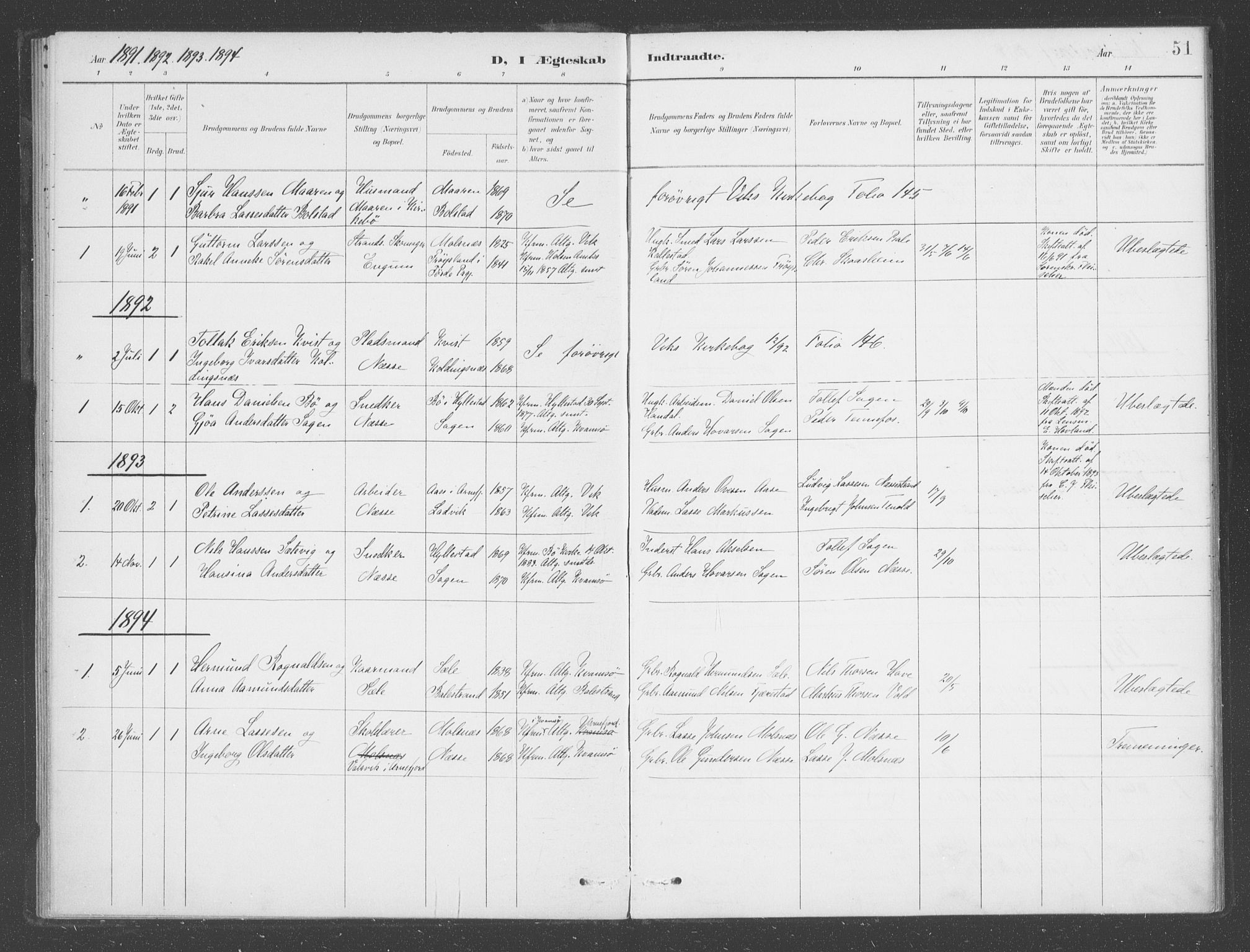 Vik sokneprestembete, AV/SAB-A-81501/H/Haa/Haad/L0002: Ministerialbok nr. D  2, 1891-1907, s. 51