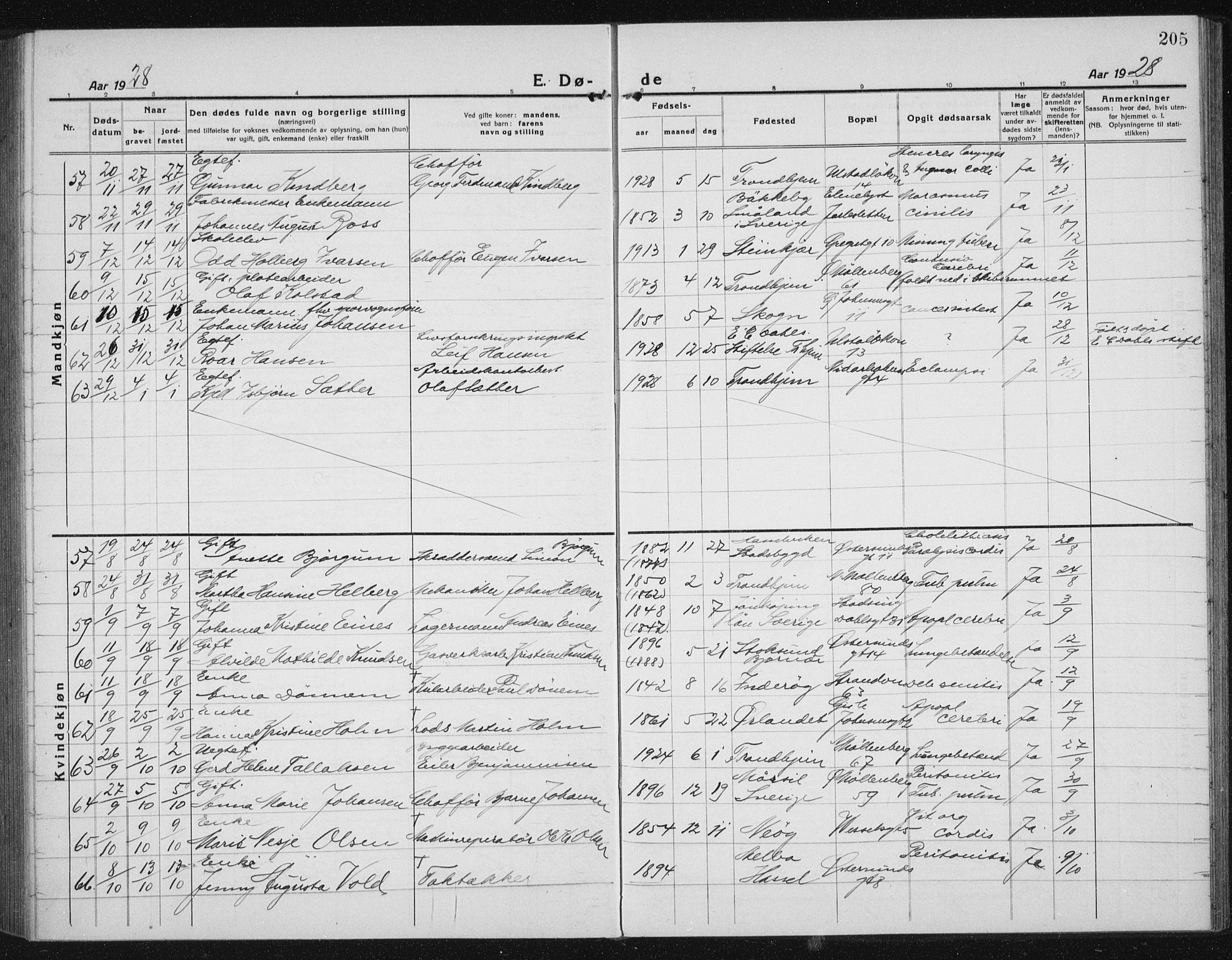 Ministerialprotokoller, klokkerbøker og fødselsregistre - Sør-Trøndelag, AV/SAT-A-1456/605/L0260: Klokkerbok nr. 605C07, 1922-1942, s. 205