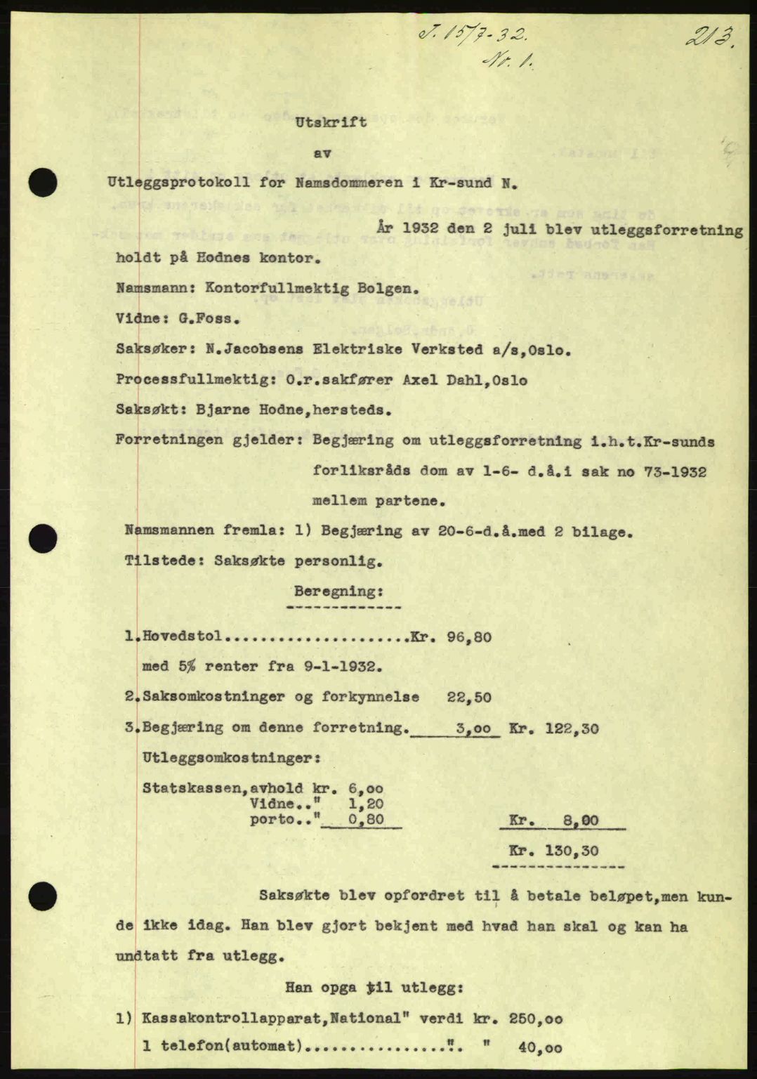 Kristiansund byfogd, AV/SAT-A-4587/A/27: Pantebok nr. 26, 1931-1933, Tingl.dato: 15.07.1932