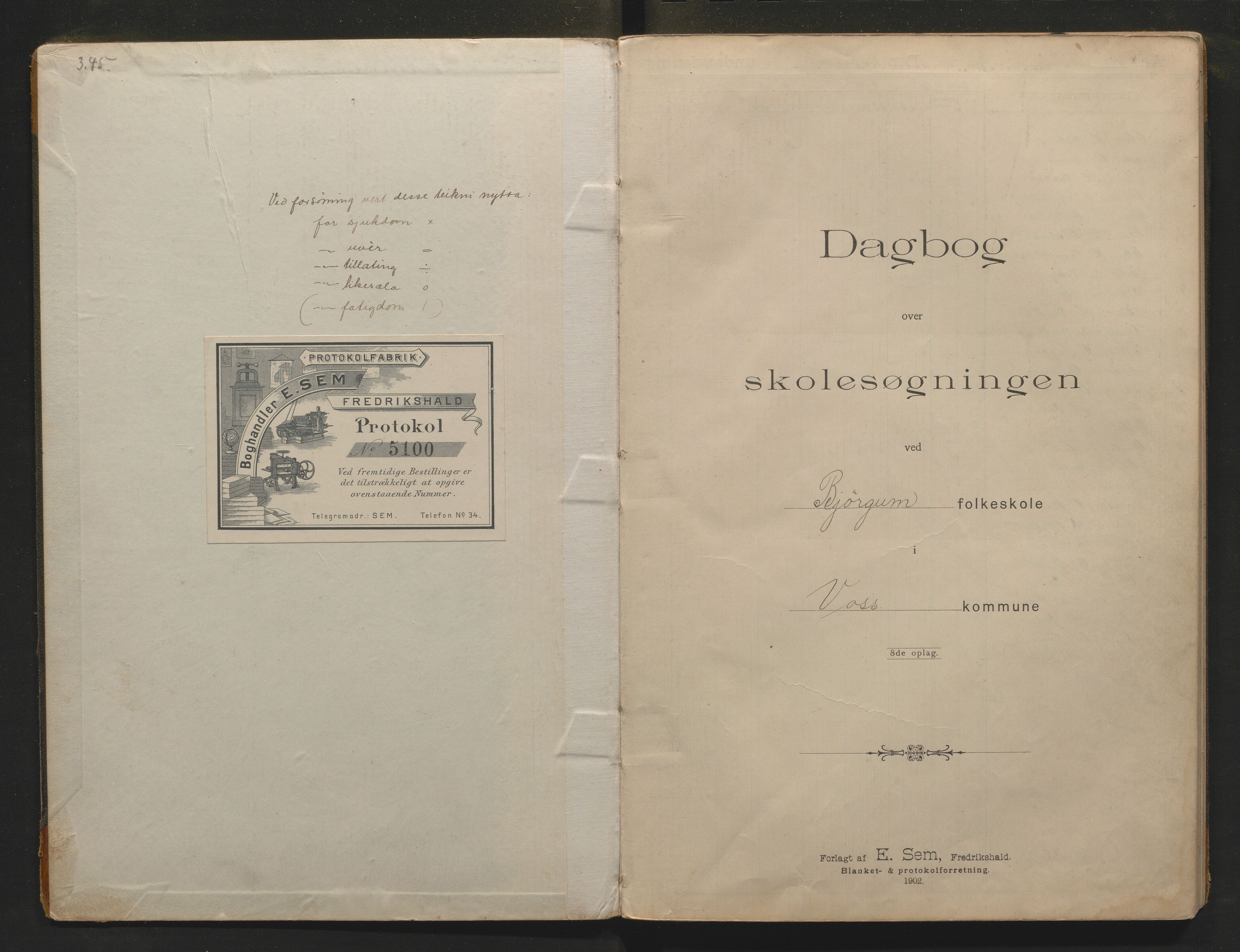 Voss kommune. Barneskulane, IKAH/1235-231/G/Gh/L0004: Dagbok for Bjørgum skule m/inventarliste, 1904-1917