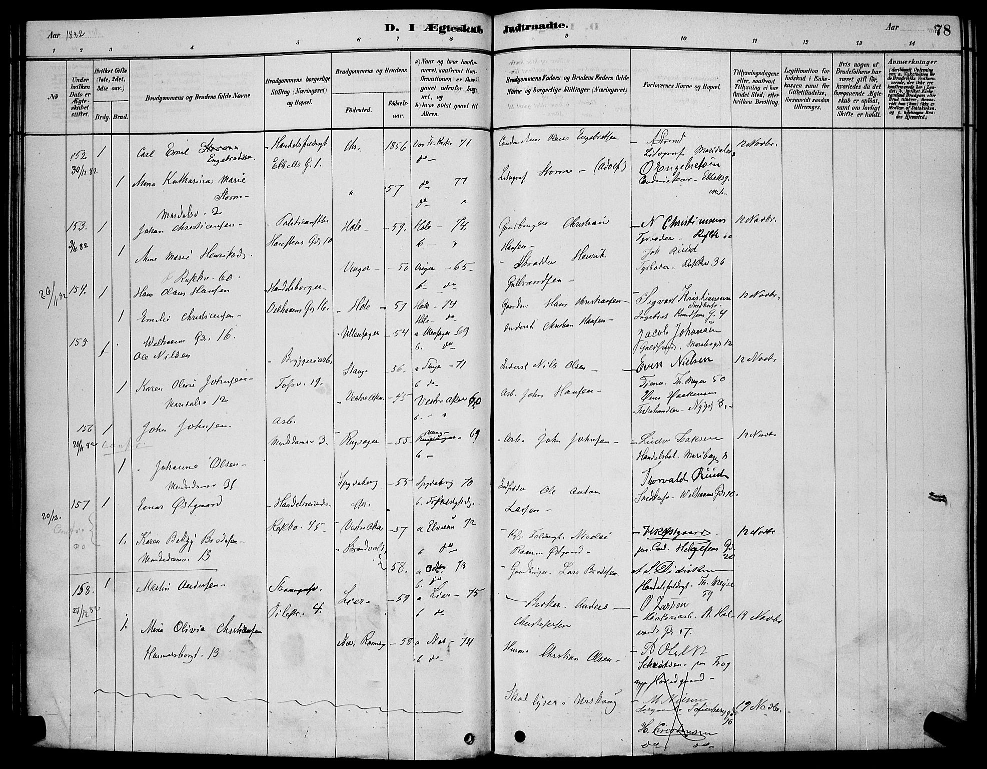 Trefoldighet prestekontor Kirkebøker, AV/SAO-A-10882/H/Ha/L0003: Lysningsprotokoll nr. 3, 1878-1888, s. 78