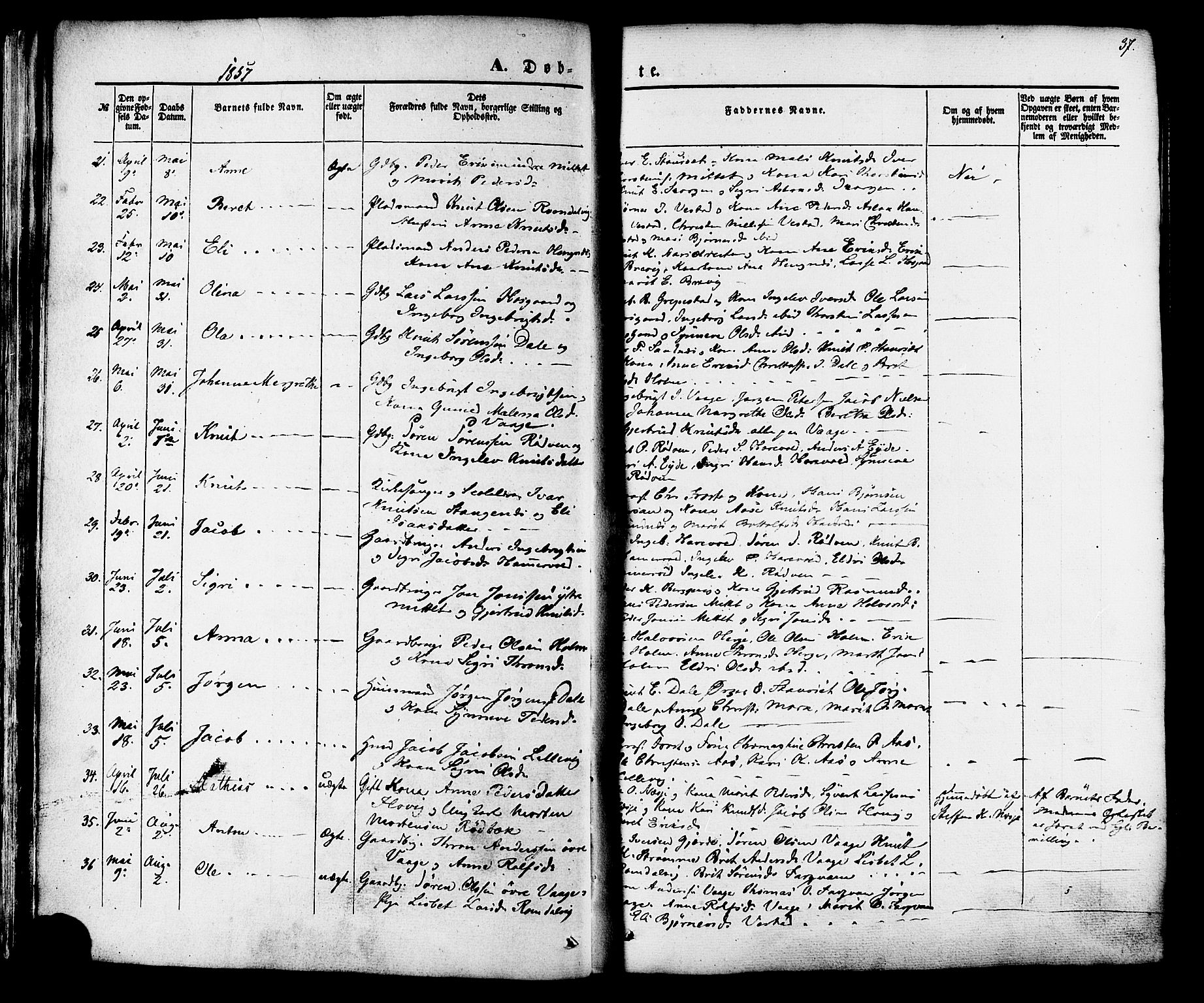 Ministerialprotokoller, klokkerbøker og fødselsregistre - Møre og Romsdal, AV/SAT-A-1454/547/L0603: Ministerialbok nr. 547A05, 1846-1877, s. 37