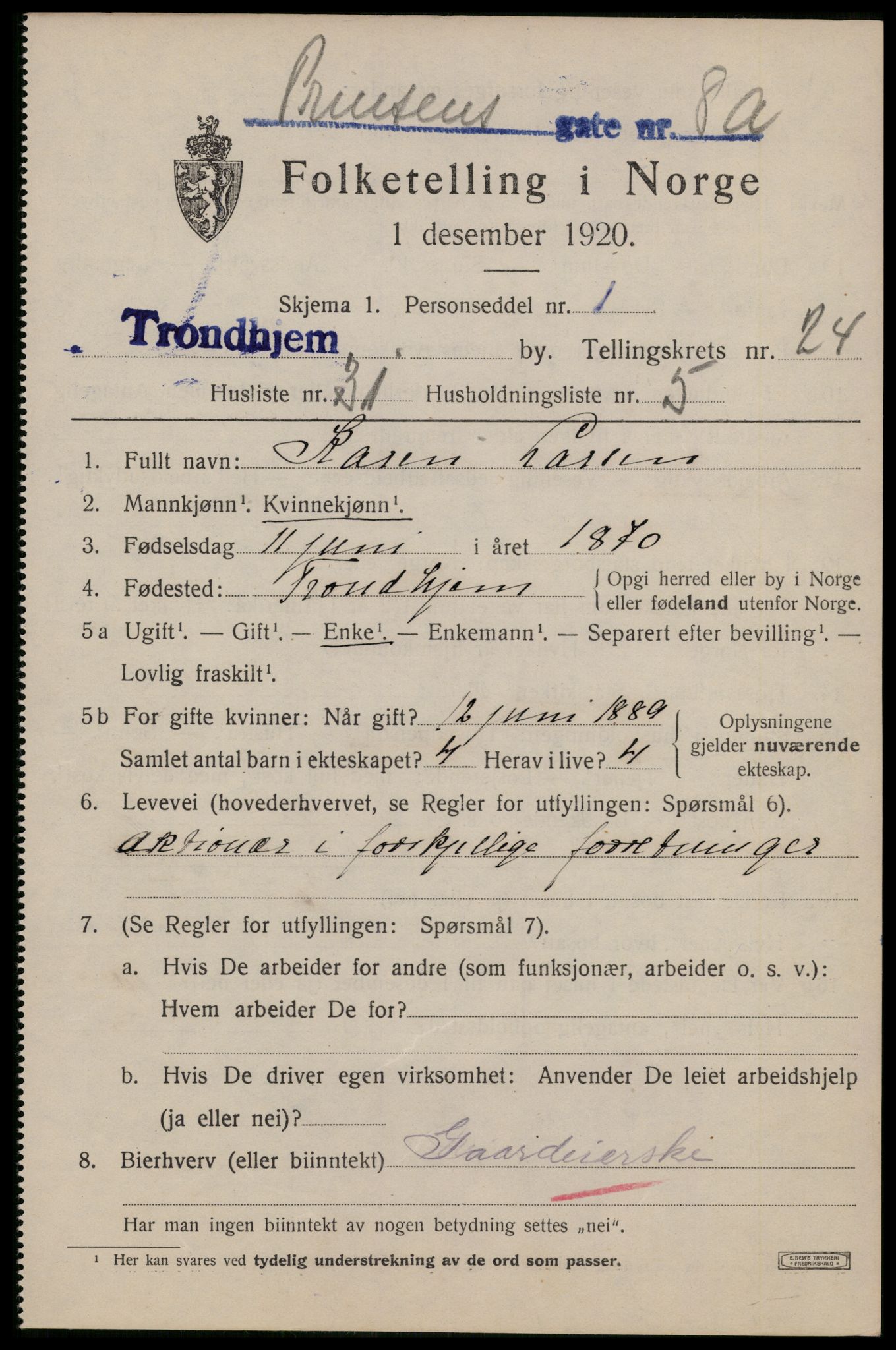 SAT, Folketelling 1920 for 1601 Trondheim kjøpstad, 1920, s. 64988