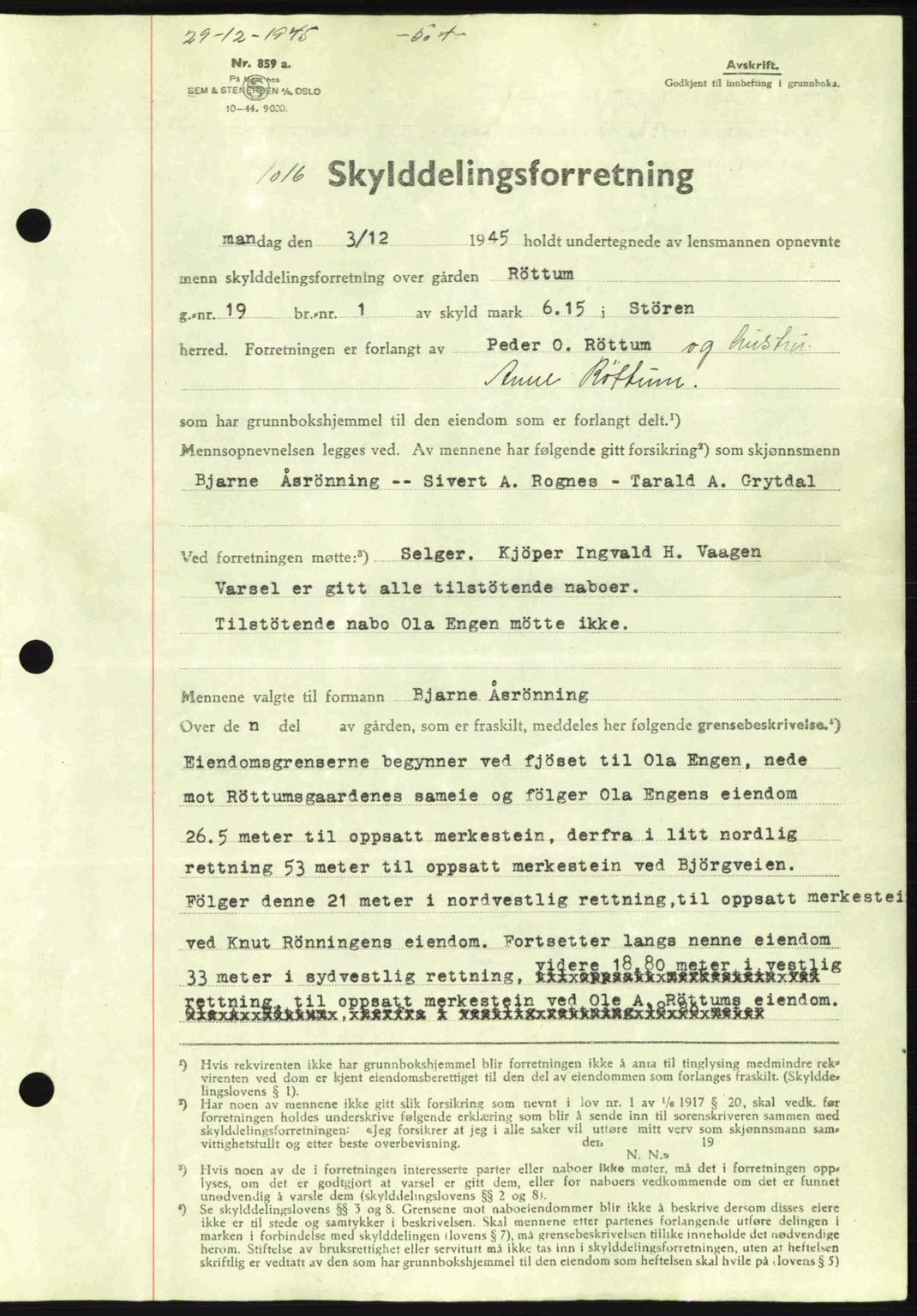 Gauldal sorenskriveri, SAT/A-0014/1/2/2C: Pantebok nr. A1a, 1945-1945, Dagboknr: 1016/1945