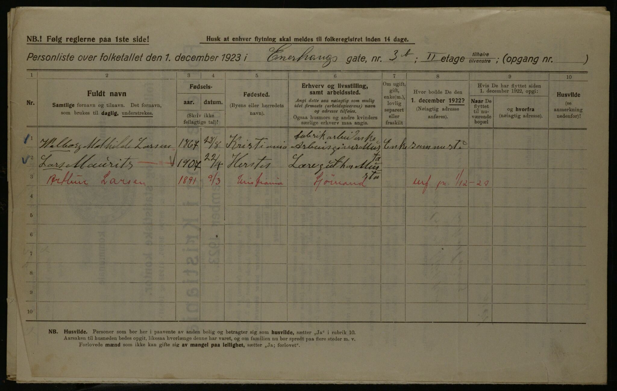 OBA, Kommunal folketelling 1.12.1923 for Kristiania, 1923, s. 23982