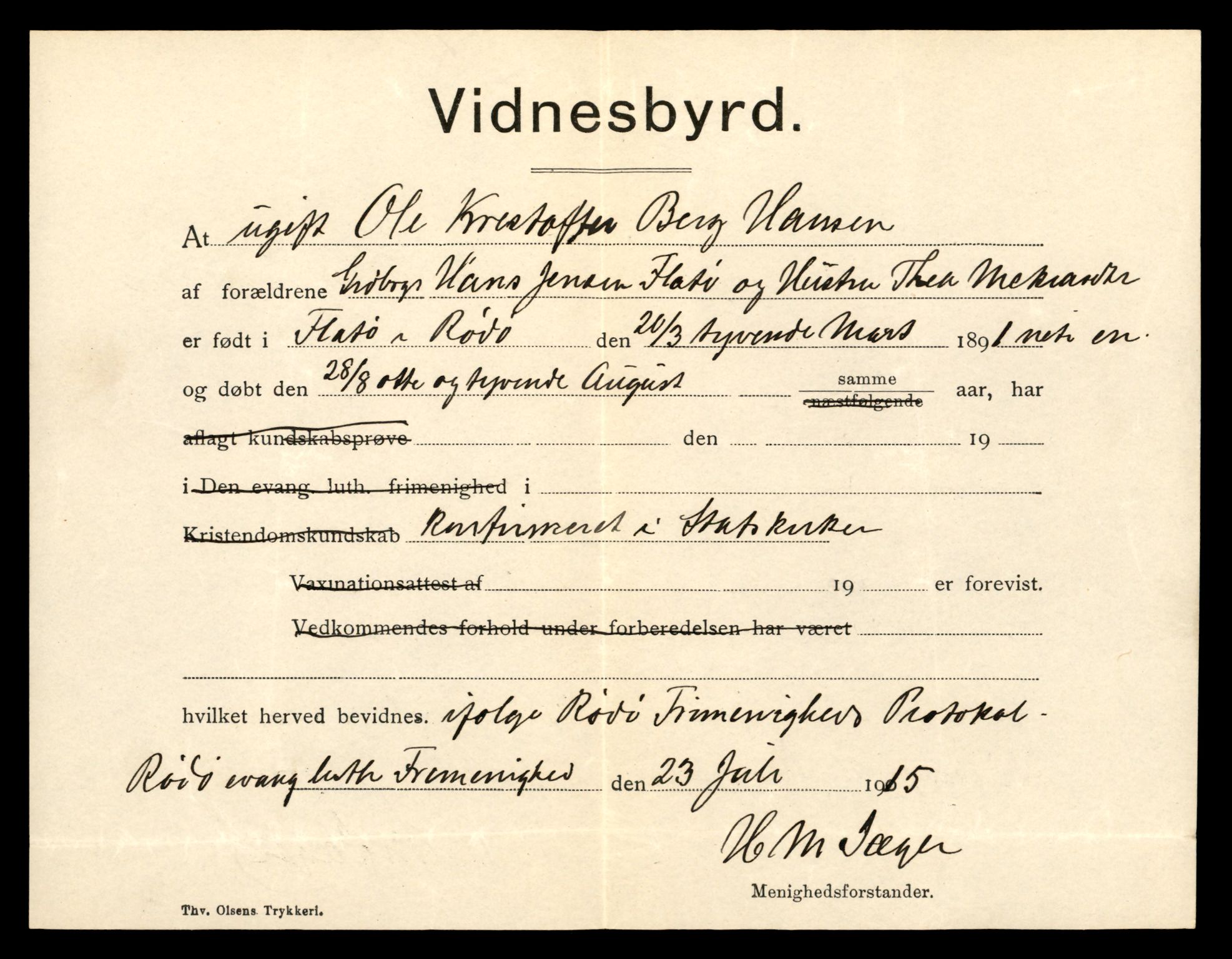 Bodø byfogd, SAT/A-4588/1/6/6E/L0001: Vigsler, 1909-1916, s. 91