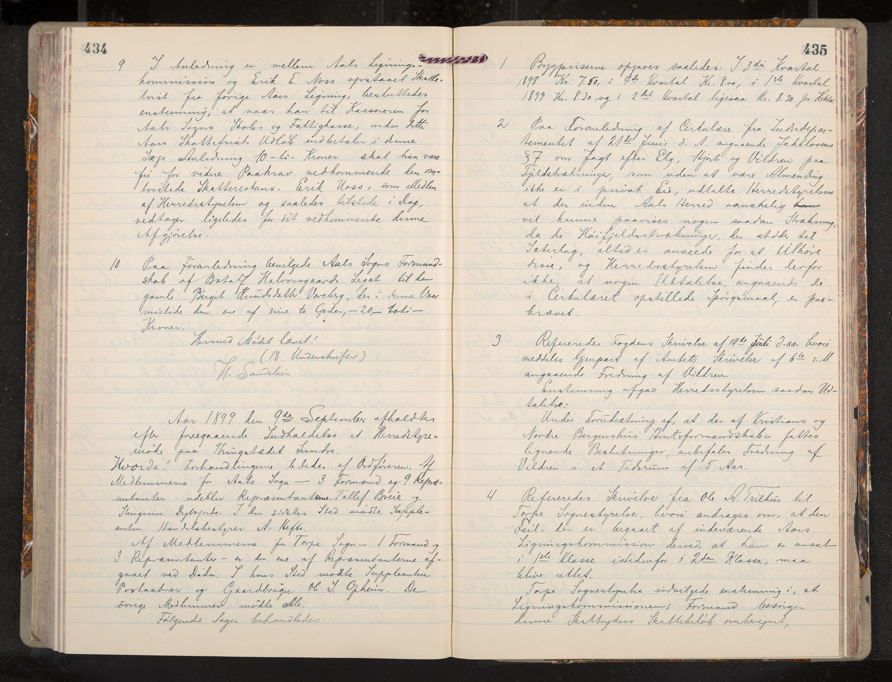 Ål formannskap og sentraladministrasjon, IKAK/0619021/A/Aa/L0004: Utskrift av møtebok, 1881-1901, s. 434-435