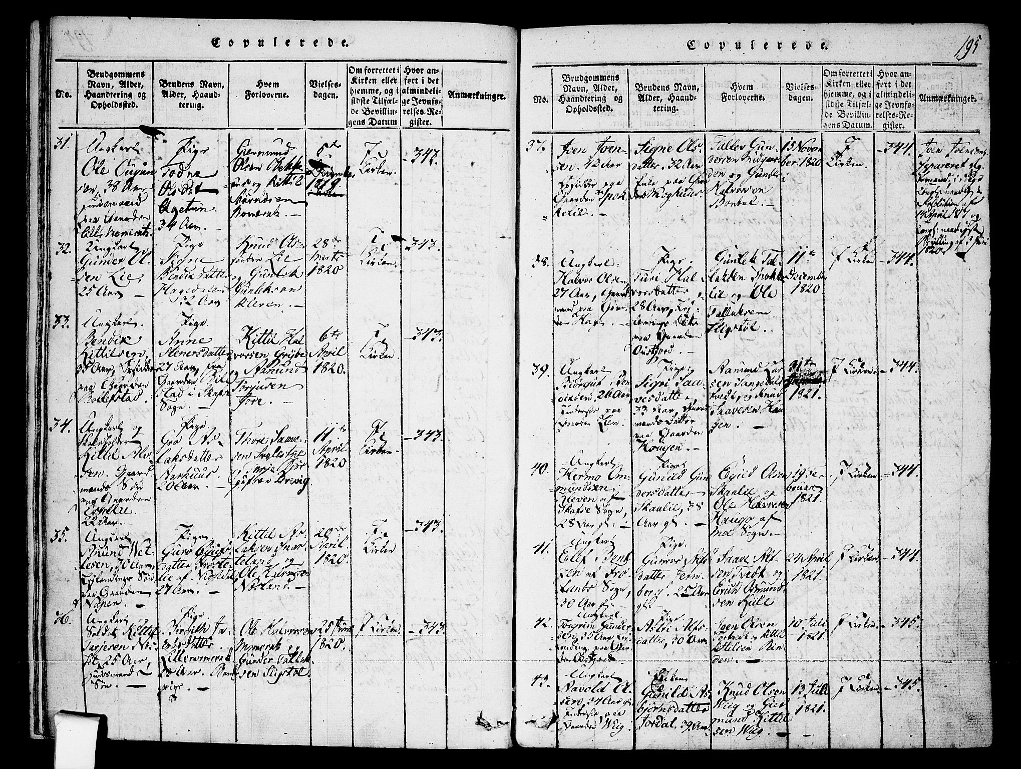 Fyresdal kirkebøker, AV/SAKO-A-263/F/Fa/L0003: Ministerialbok nr. I 3, 1815-1840, s. 195