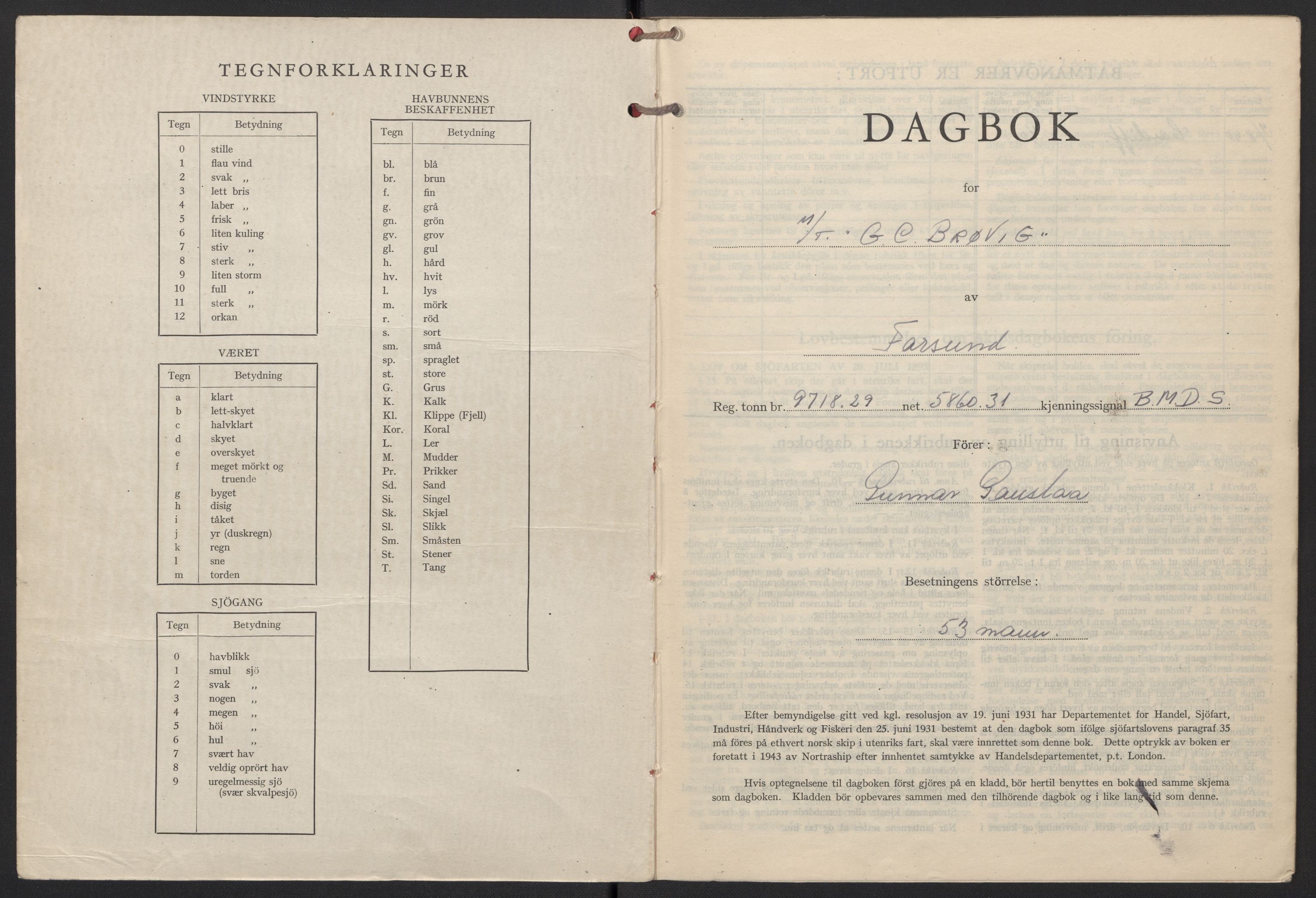 Nortraship, Skipsdagbøker, RA/S-2168/F/L2813/0005: Boknr. 21525 - 21534 / Boknr. 21529 G. C. Brøvig, 1945
