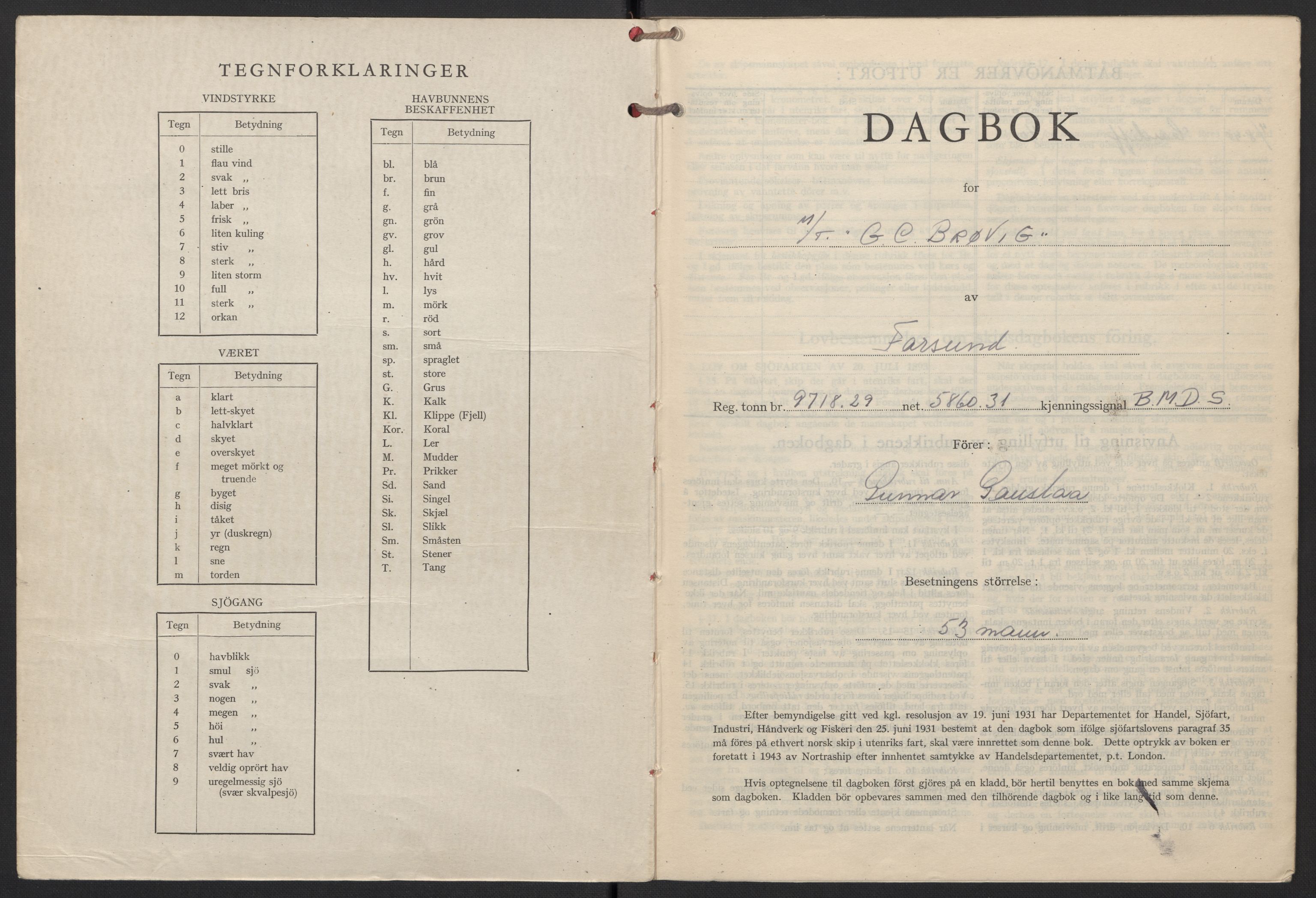 Nortraship, Skipsdagbøker, AV/RA-S-2168/F/L2813/0005: Boknr. 21525 - 21534 / Boknr. 21529 G. C. Brøvig, 1945