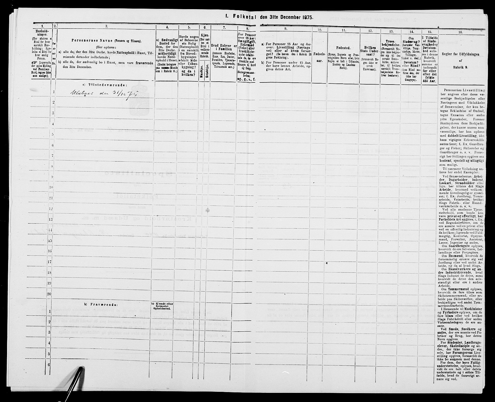 SAK, Folketelling 1875 for 0940P Valle prestegjeld, 1875, s. 364