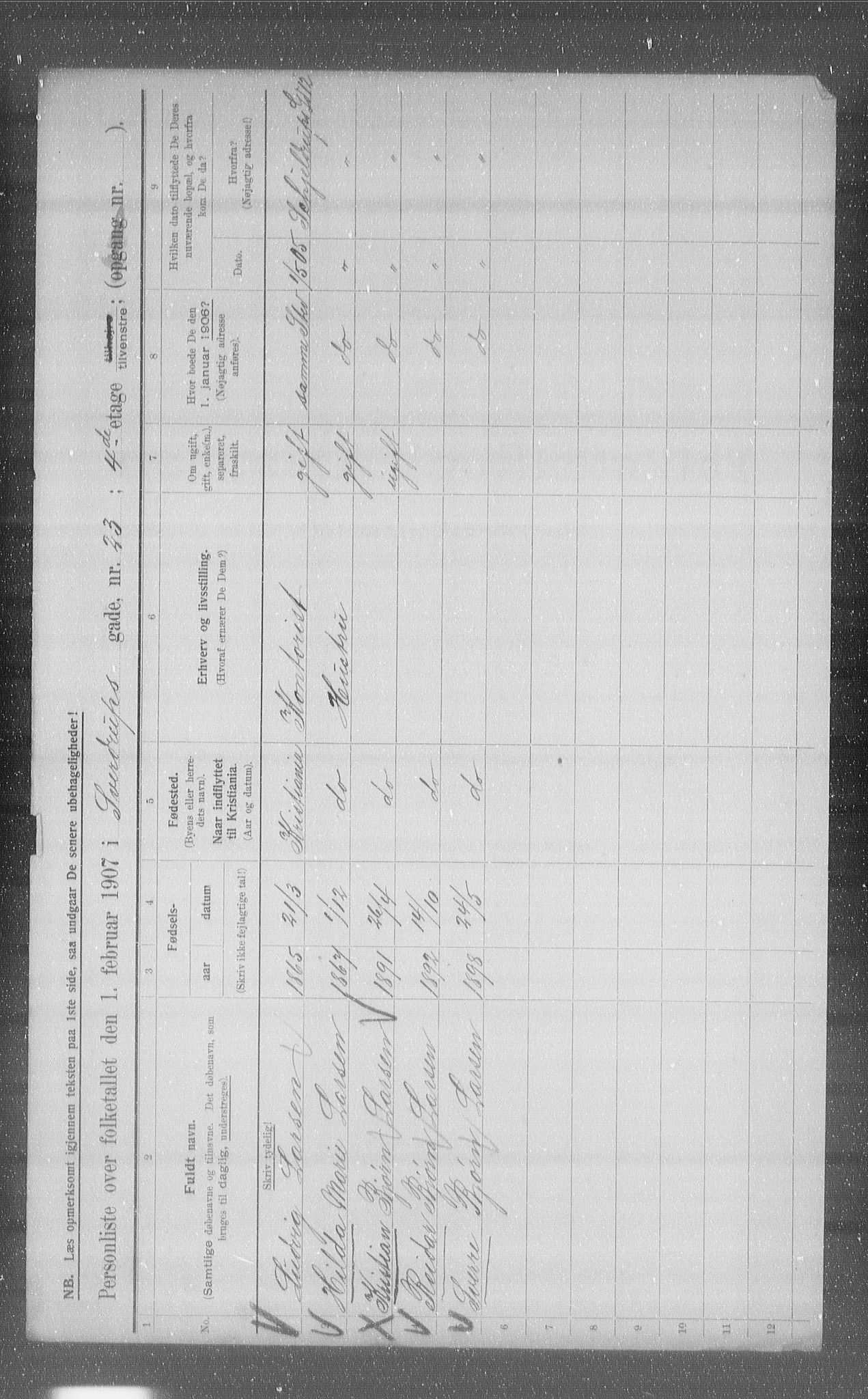 OBA, Kommunal folketelling 1.2.1907 for Kristiania kjøpstad, 1907, s. 53809