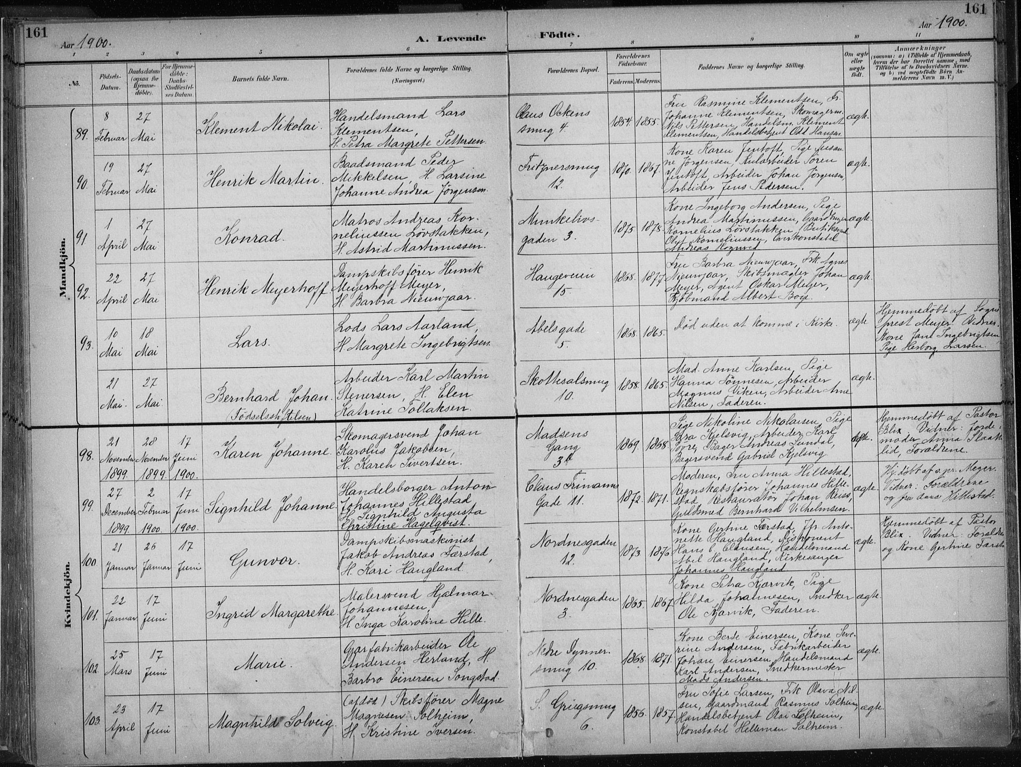 Nykirken Sokneprestembete, AV/SAB-A-77101/H/Haa/L0018: Ministerialbok nr. B 6, 1895-1903, s. 161