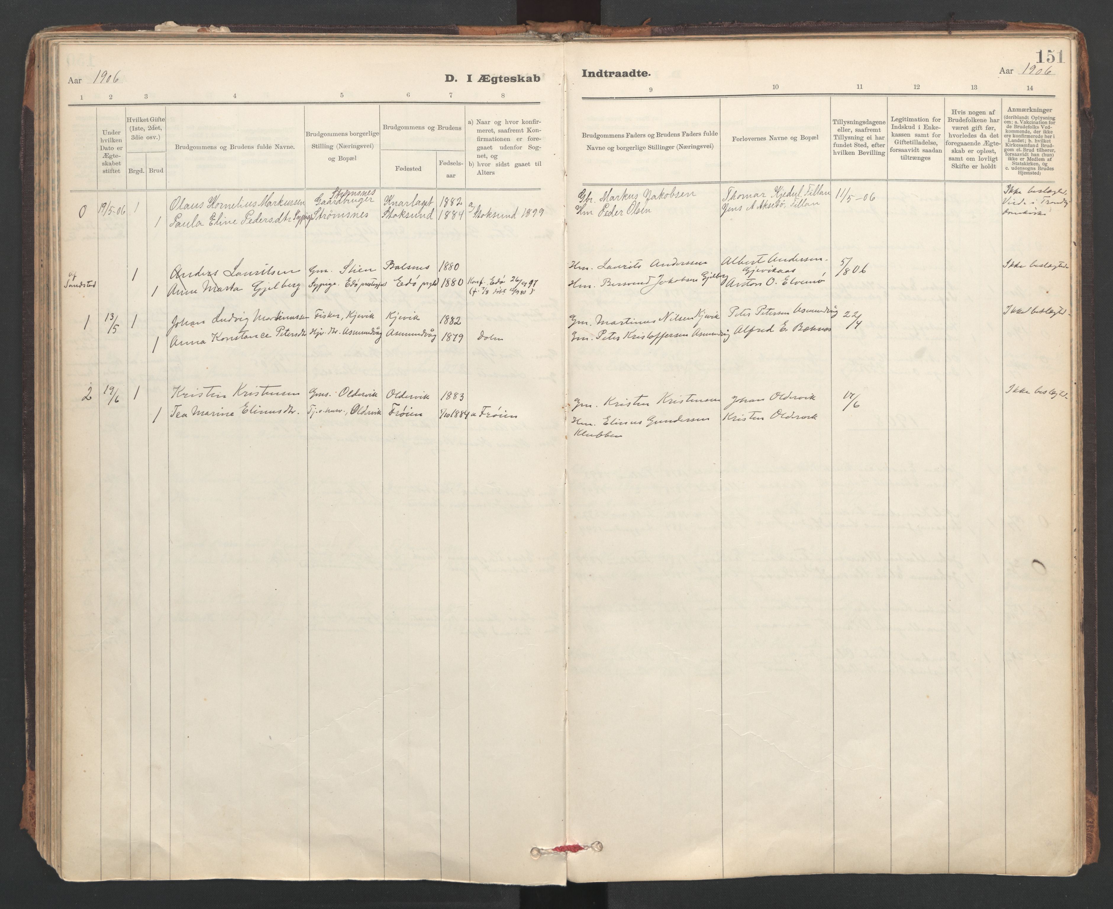 Ministerialprotokoller, klokkerbøker og fødselsregistre - Sør-Trøndelag, AV/SAT-A-1456/637/L0559: Ministerialbok nr. 637A02, 1899-1923, s. 151