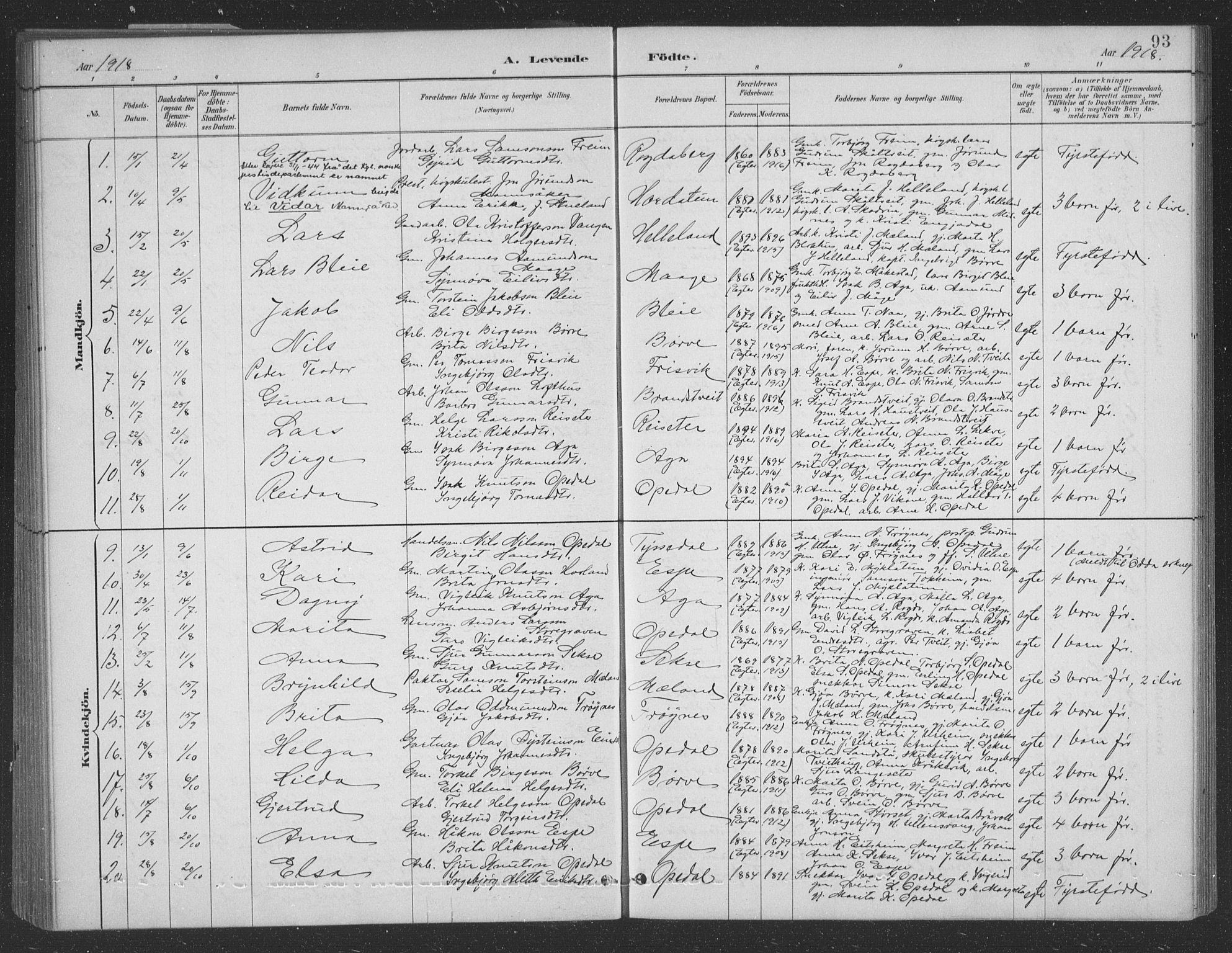 Ullensvang sokneprestembete, AV/SAB-A-78701/H/Hab: Klokkerbok nr. B 11, 1887-1939, s. 93