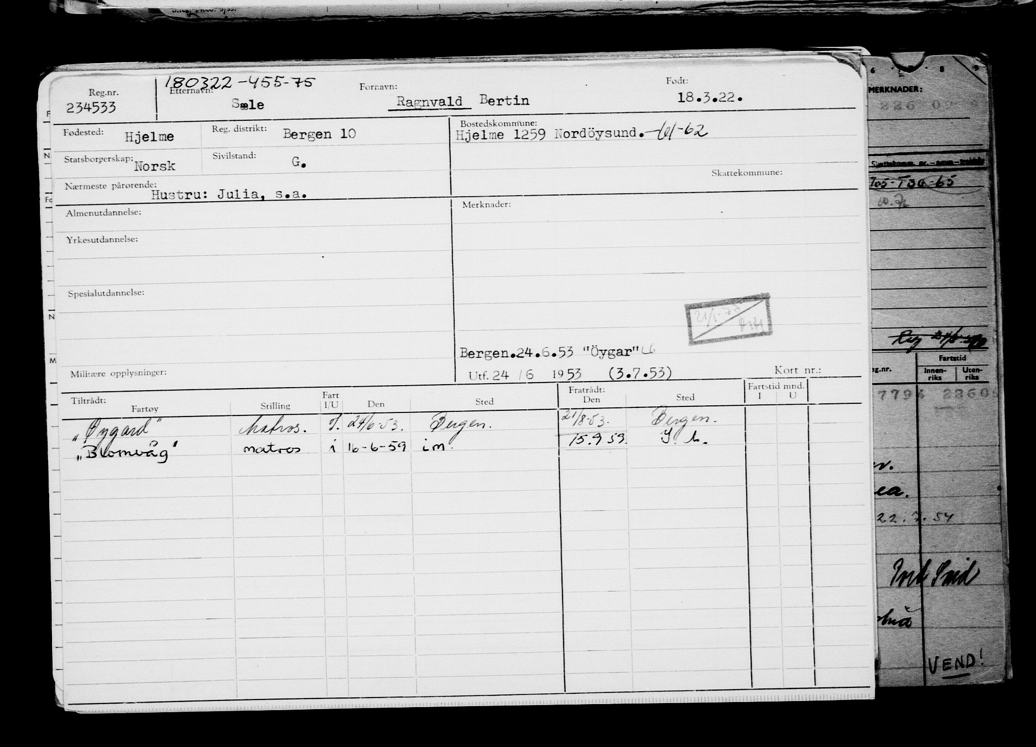 Direktoratet for sjømenn, AV/RA-S-3545/G/Gb/L0204: Hovedkort, 1922, s. 209