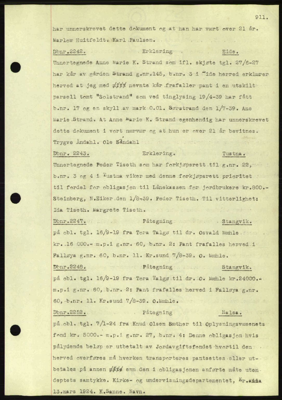 Nordmøre sorenskriveri, SAT/A-4132/1/2/2Ca: Pantebok nr. C80, 1936-1939, Dagboknr: 2242/1939