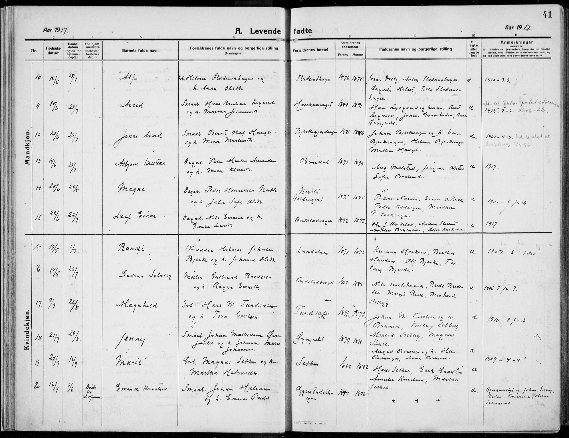 Kolbu prestekontor, AV/SAH-PREST-110/H/Ha/Haa/L0002: Ministerialbok nr. 2, 1912-1926, s. 41