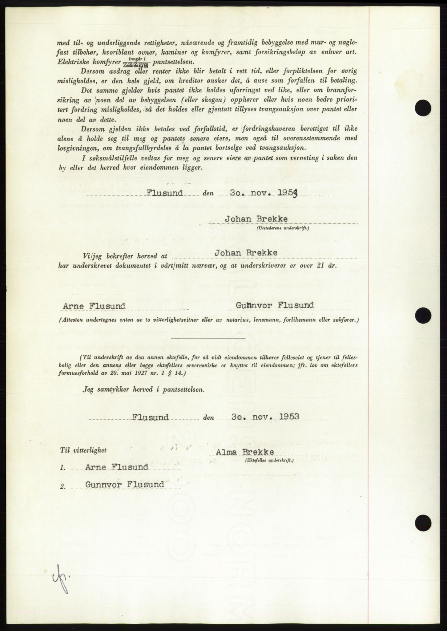 Søre Sunnmøre sorenskriveri, AV/SAT-A-4122/1/2/2C/L0124: Pantebok nr. 12B, 1953-1954, Dagboknr: 3099/1953