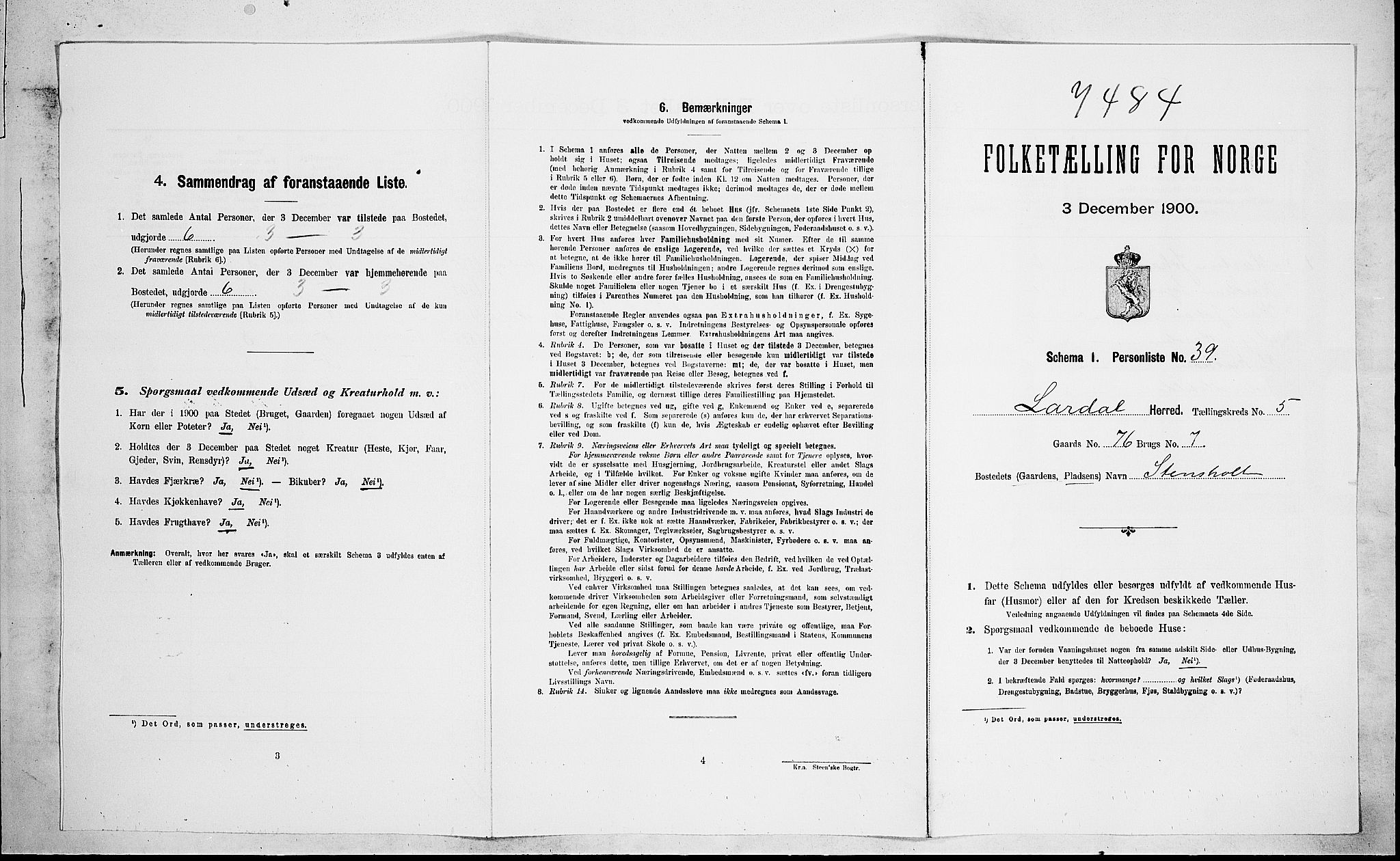 RA, Folketelling 1900 for 0728 Lardal herred, 1900, s. 720
