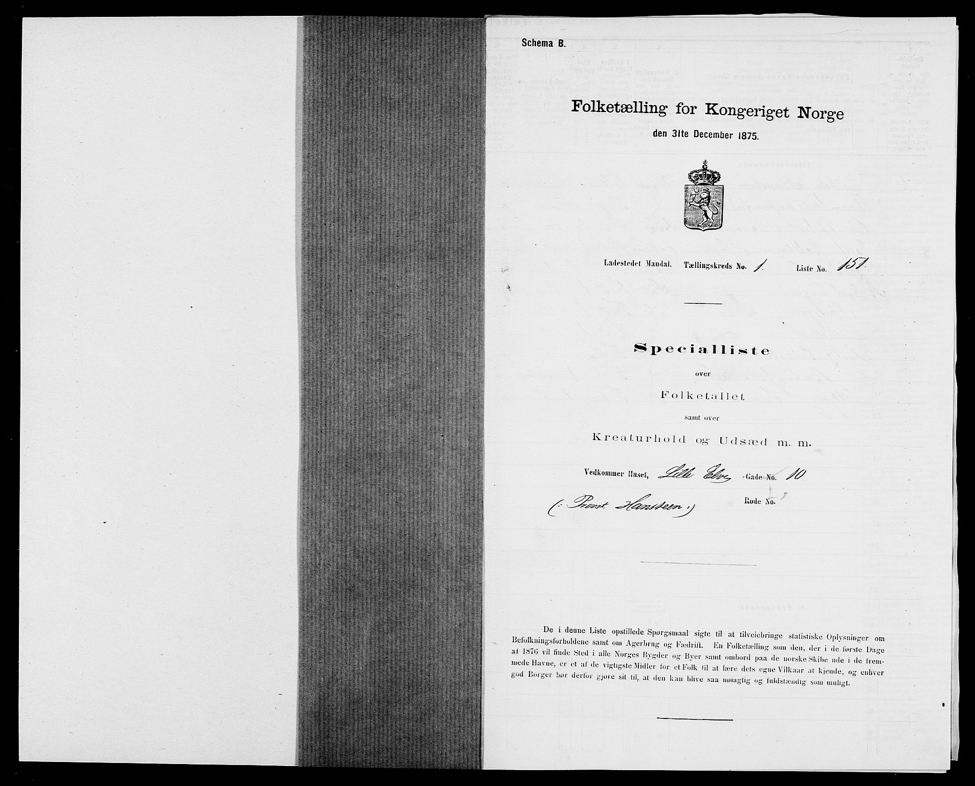 SAK, Folketelling 1875 for 1002B Mandal prestegjeld, Mandal ladested, 1875, s. 329