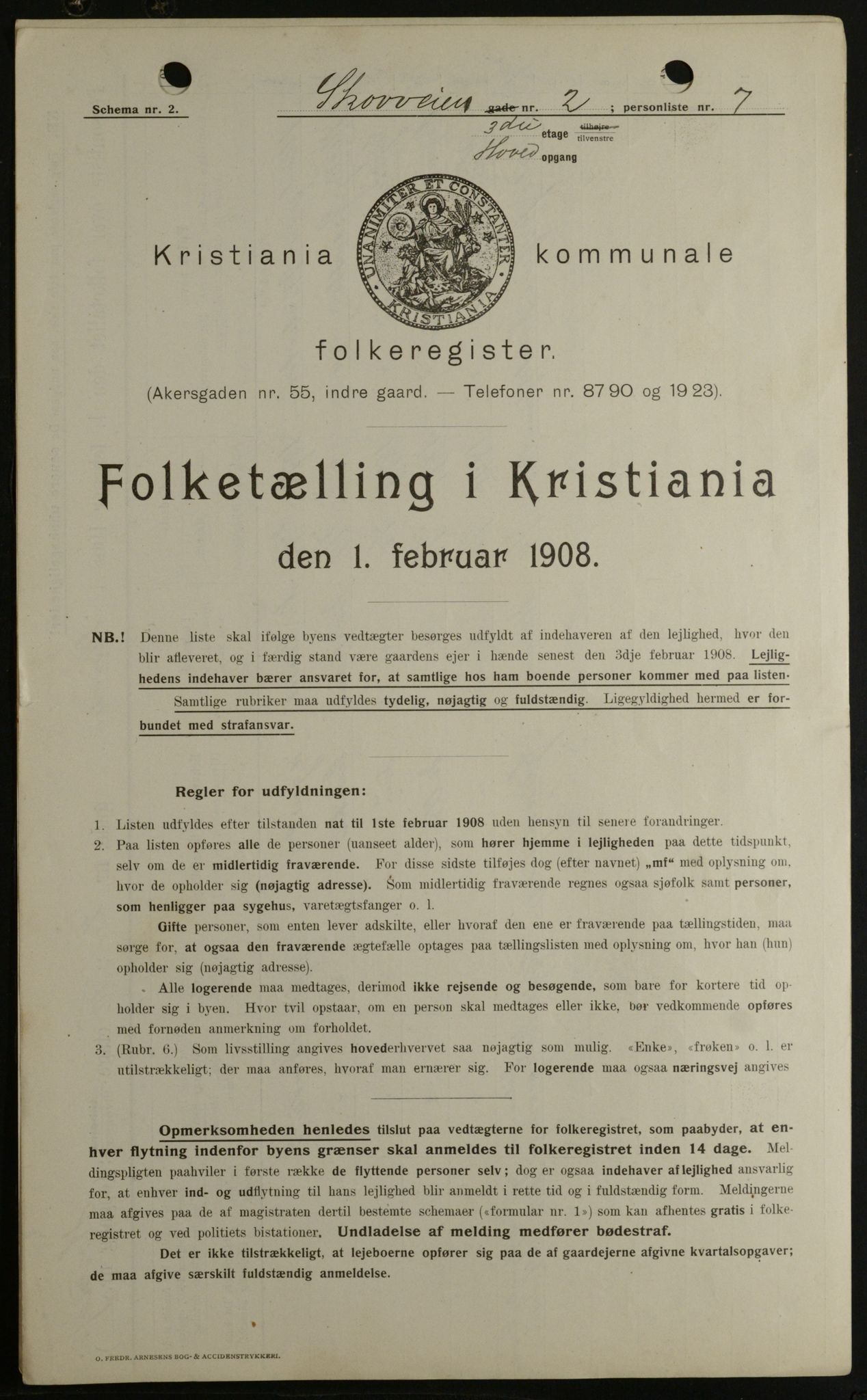 OBA, Kommunal folketelling 1.2.1908 for Kristiania kjøpstad, 1908, s. 86758